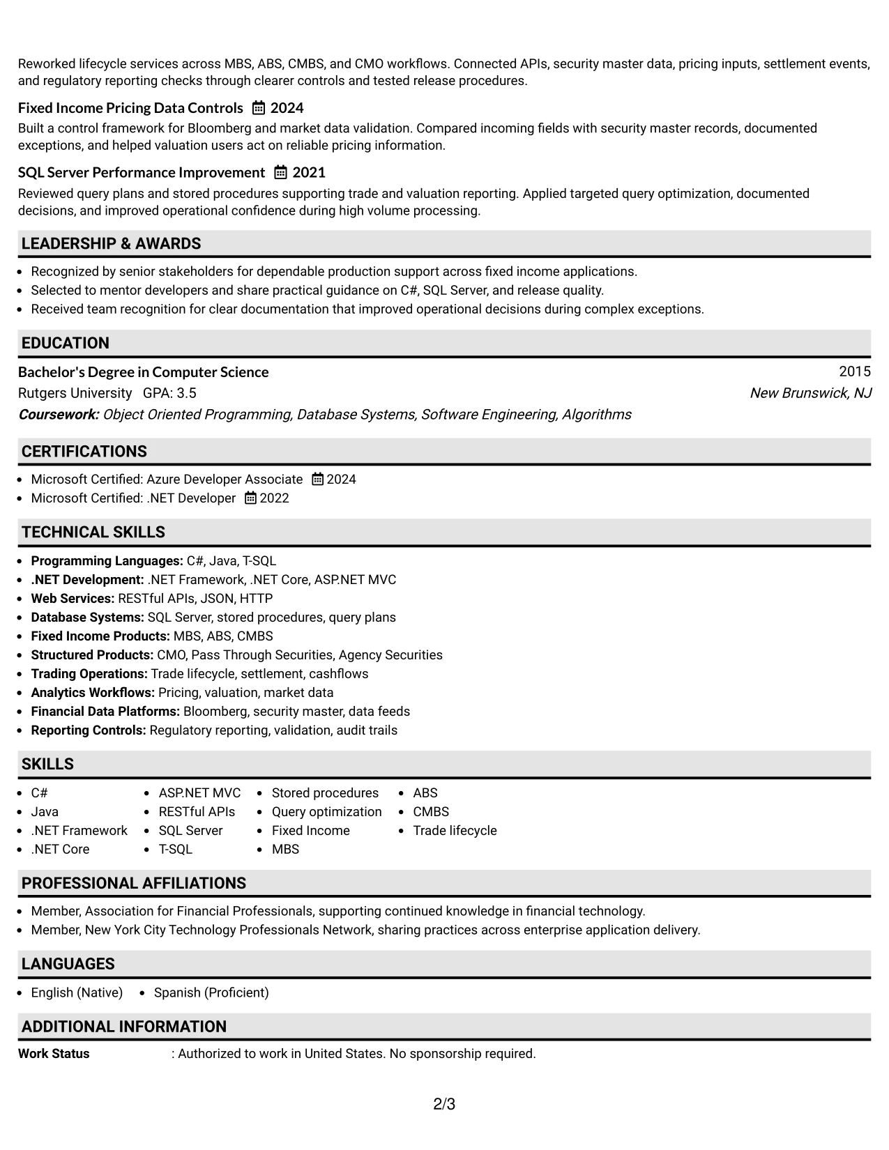 Resume Example Page 2