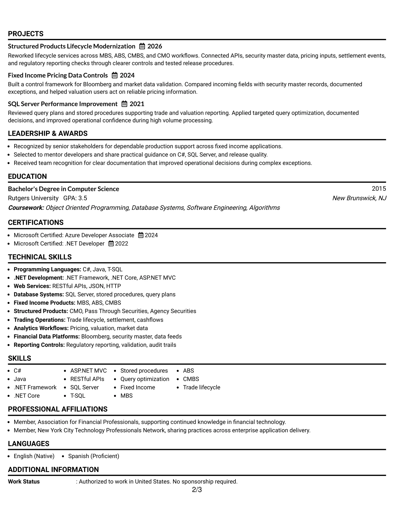 Resume Example Page 2