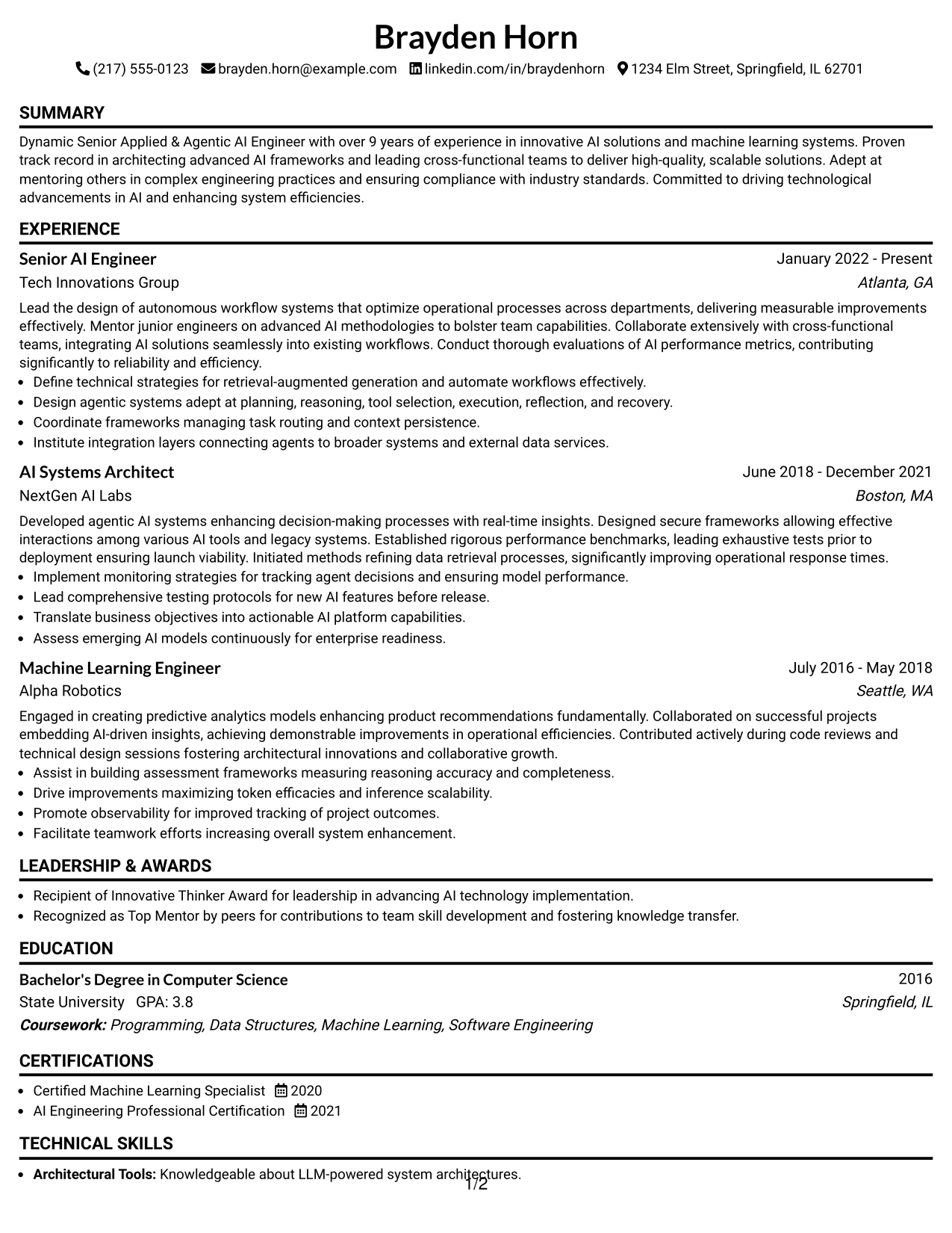 Resume Example Page 1