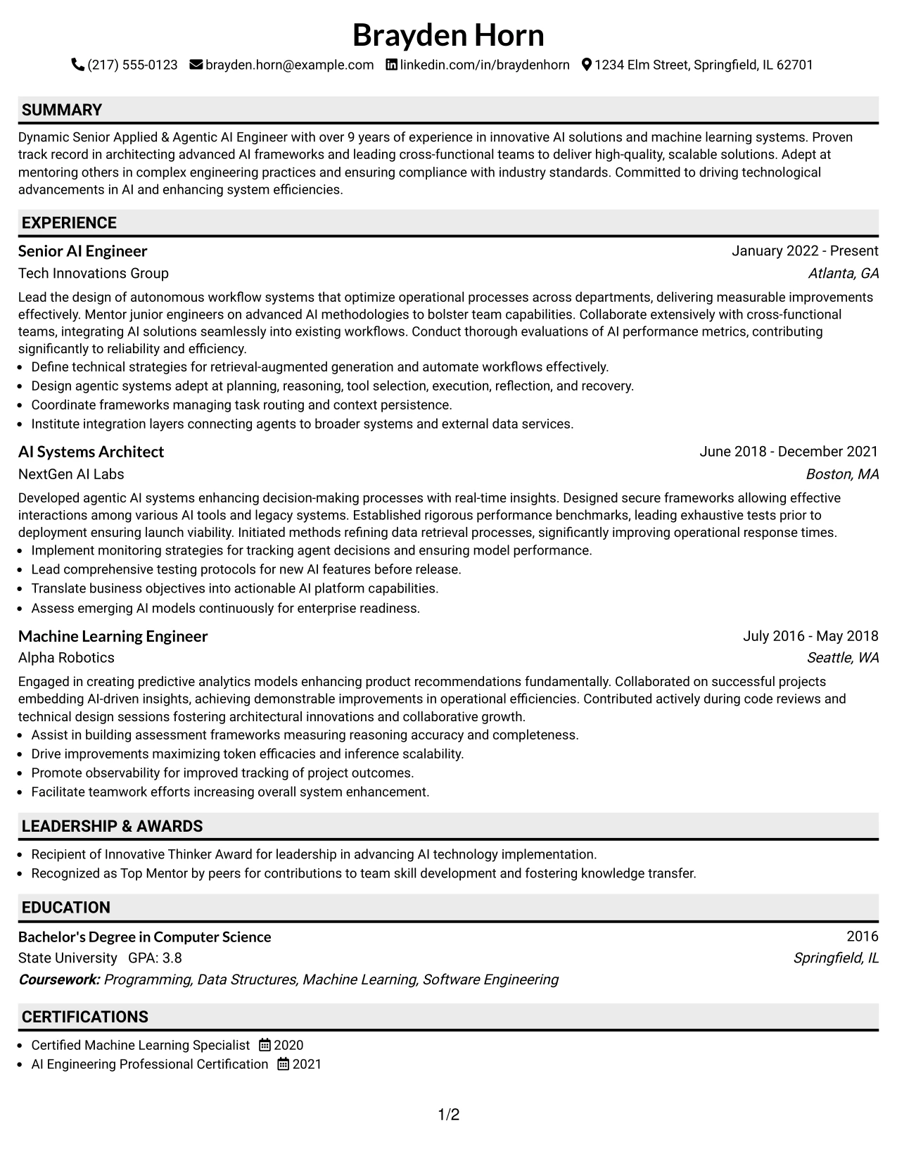 Resume Example Page 1
