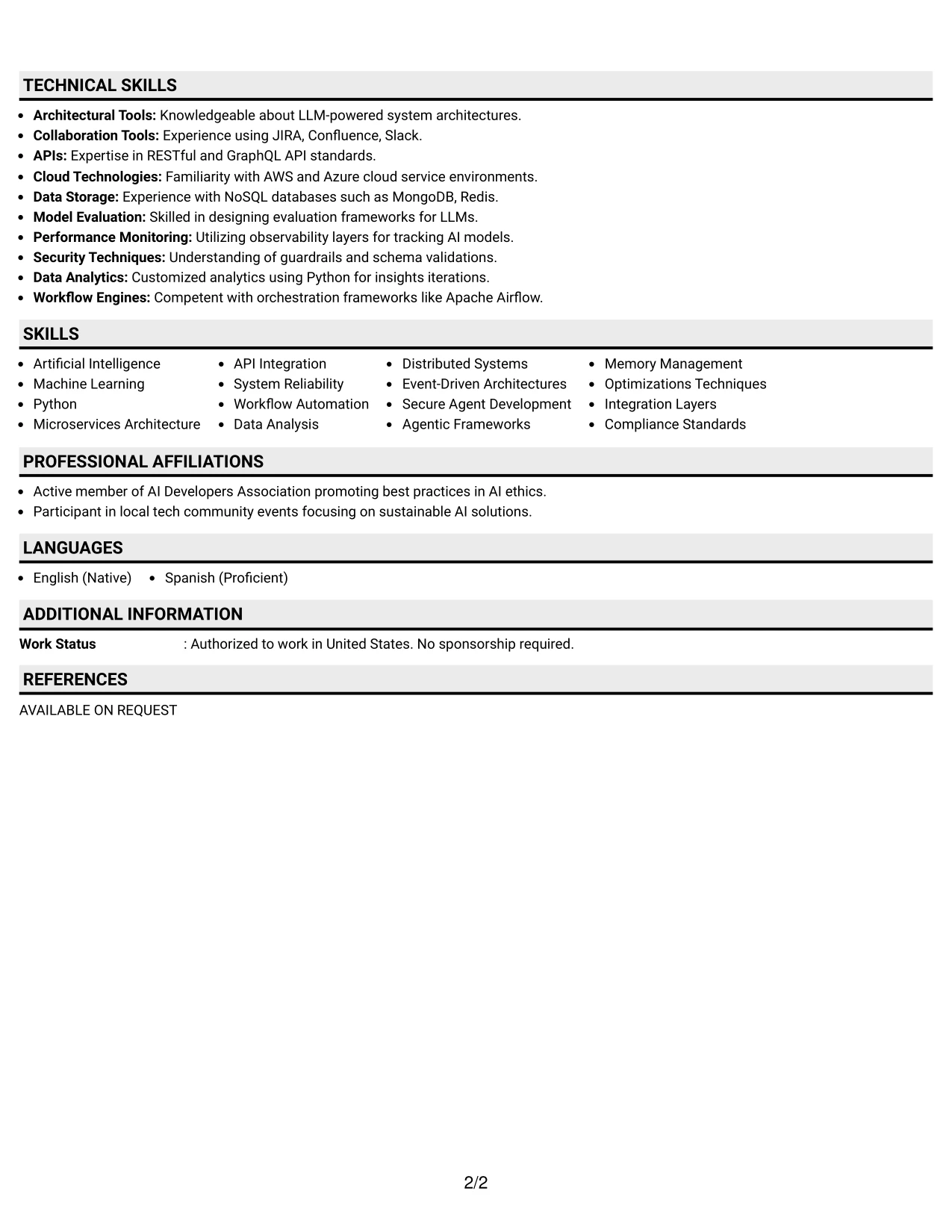 Resume Example Page 2