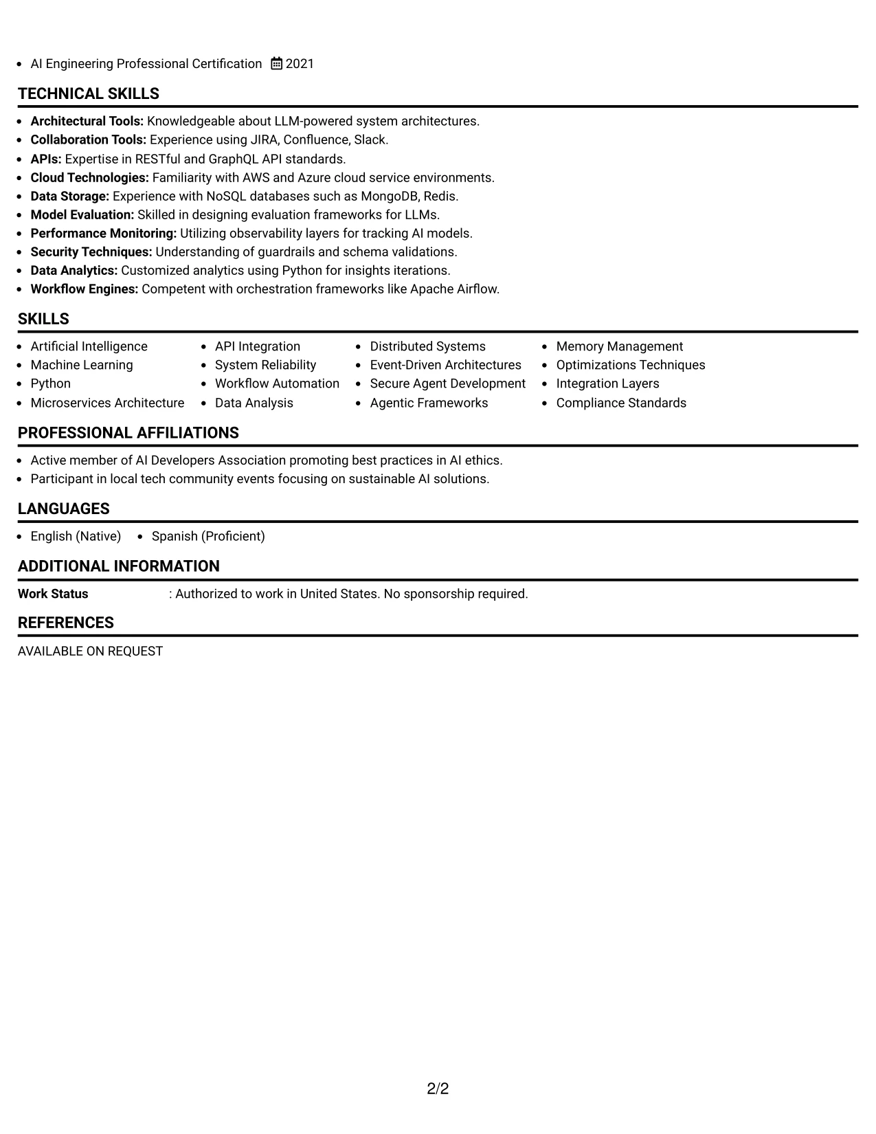 Resume Example Page 2