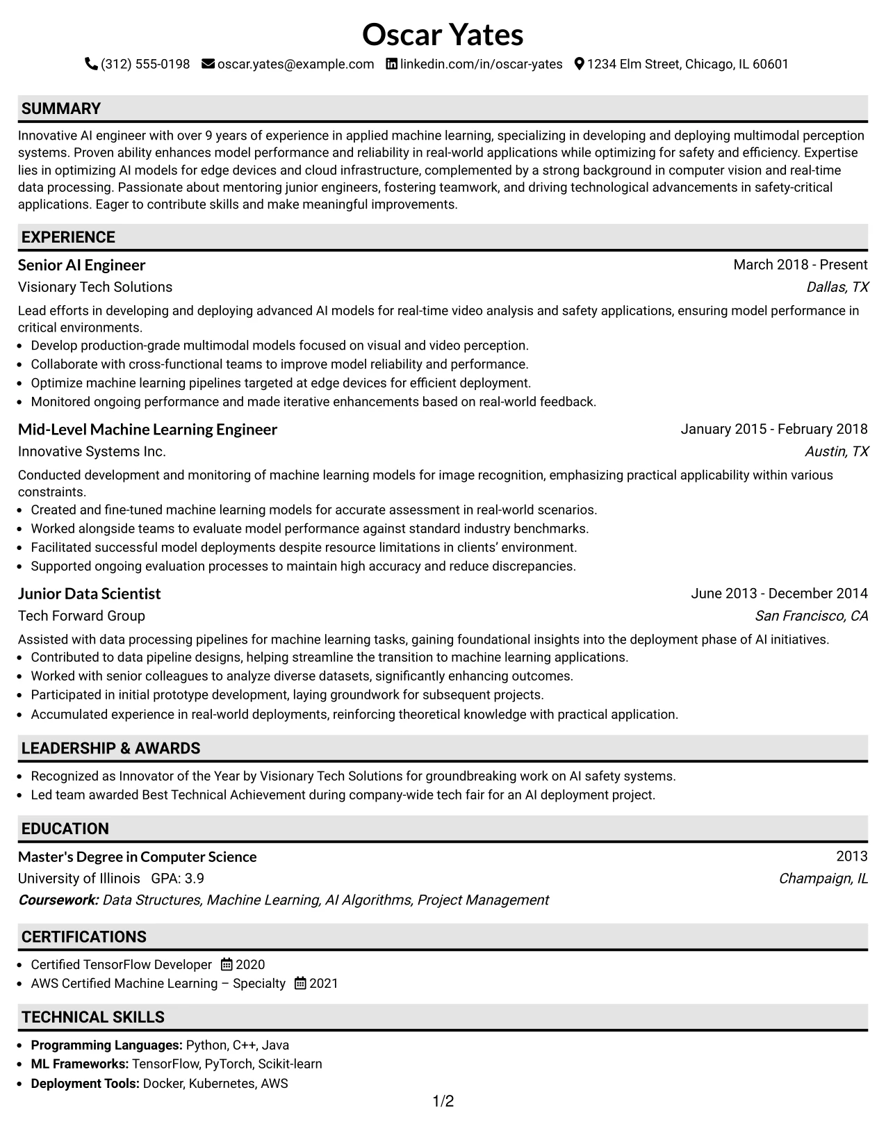 Resume Example Page 1