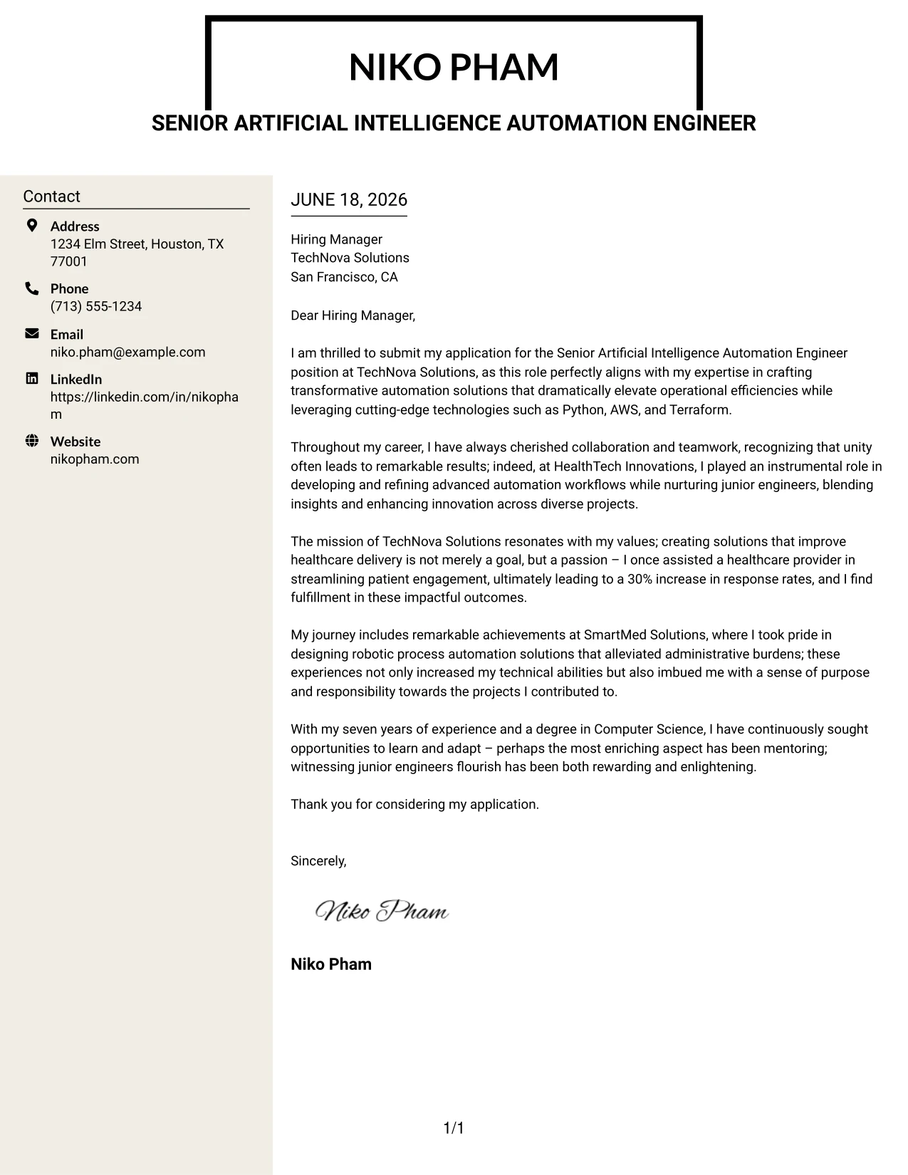 Resume Example Page 1