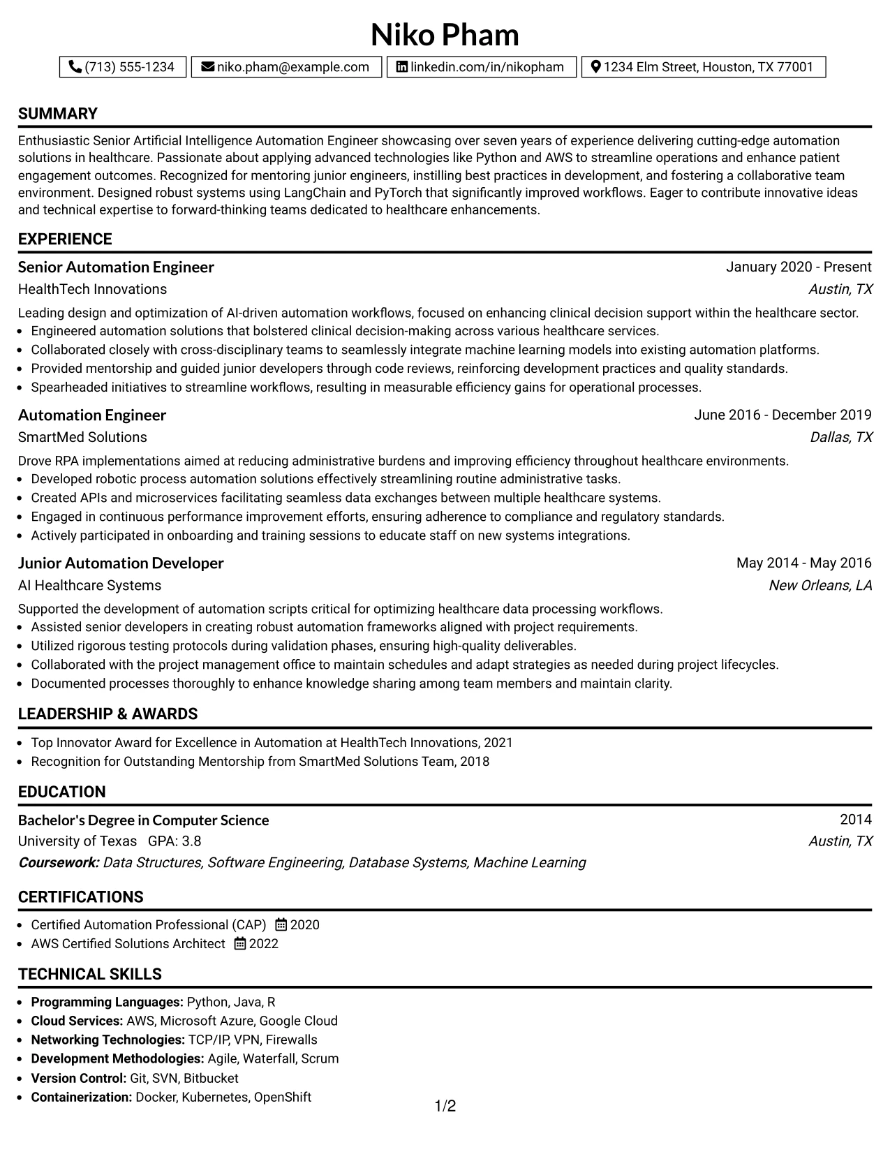 Resume Example Page 1