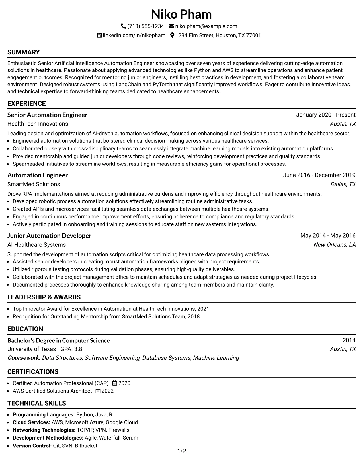 Resume Example Page 1