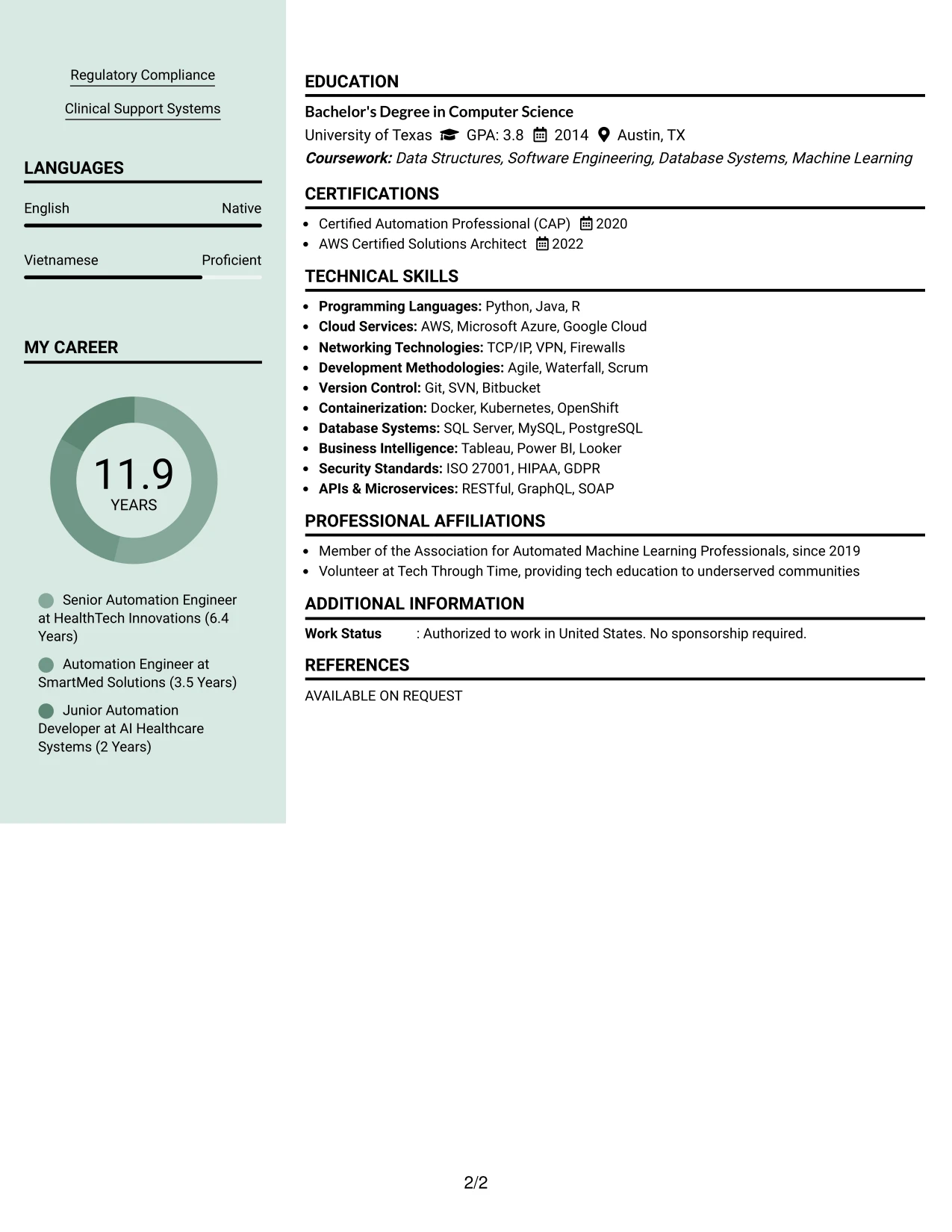 Resume Example Page 2