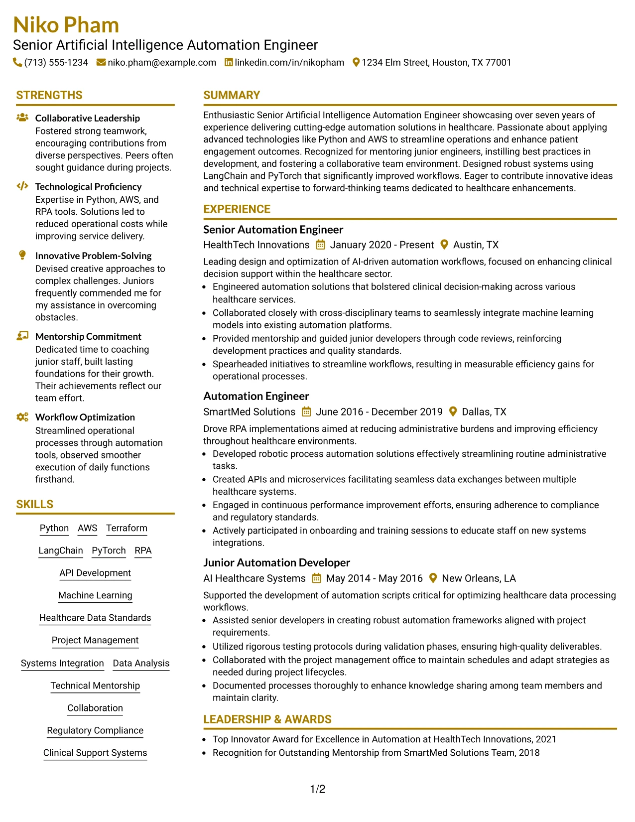 Resume Example Page 1