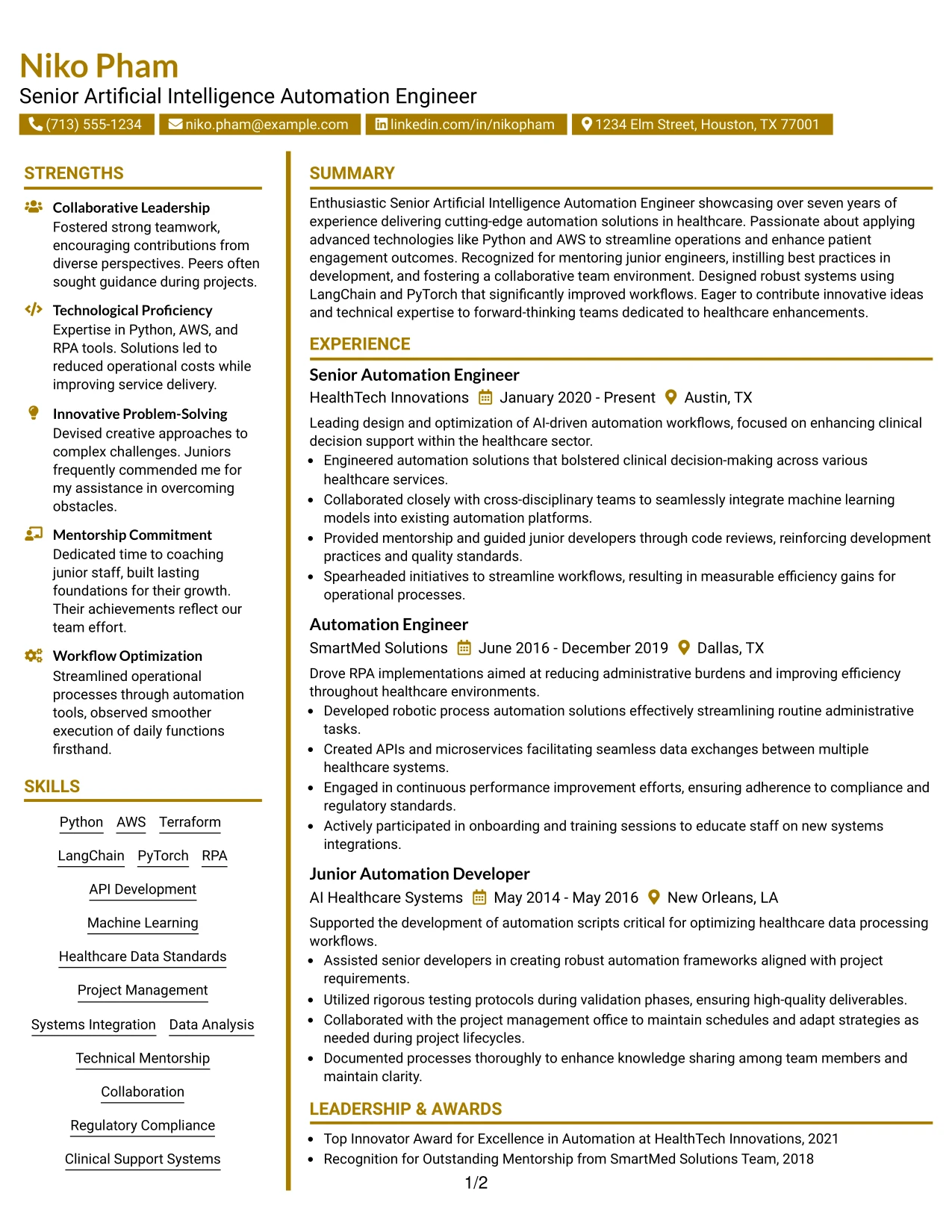 Resume Example Page 1