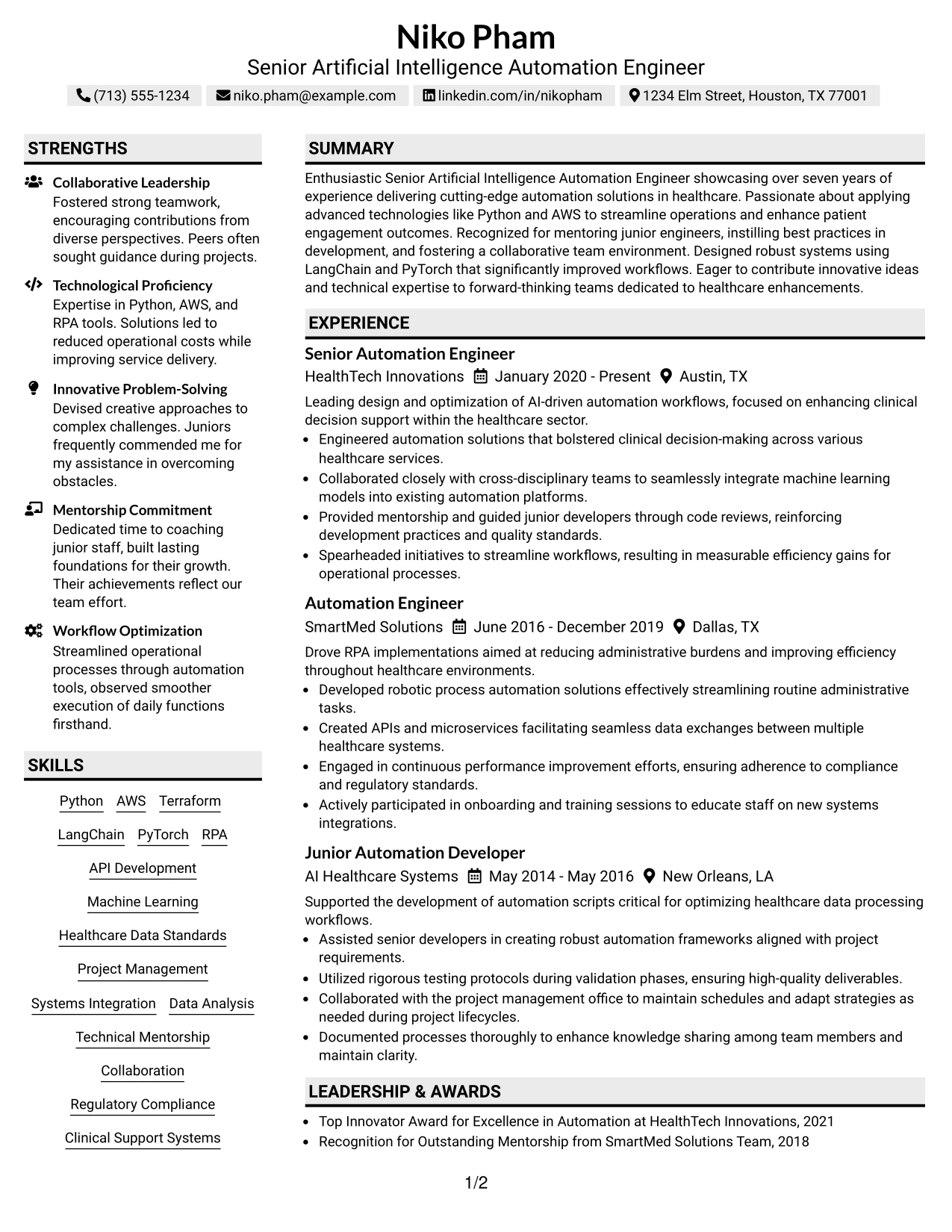 Resume Example Page 1