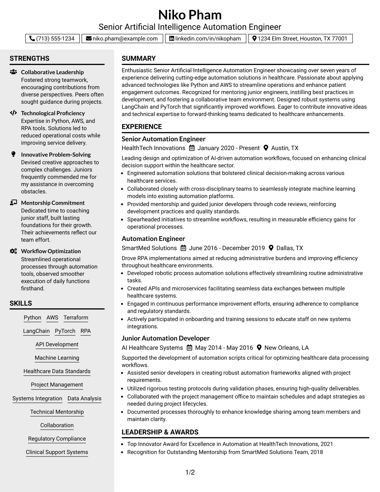 Resume Example Page 1