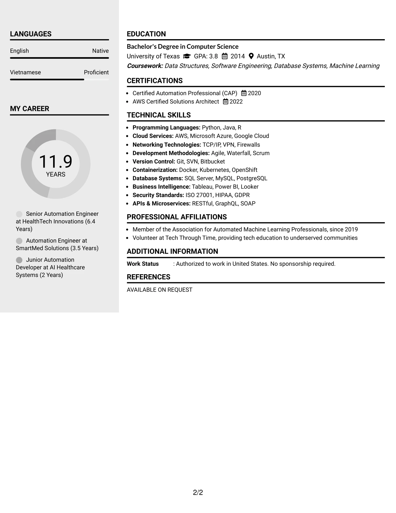 Resume Example Page 2