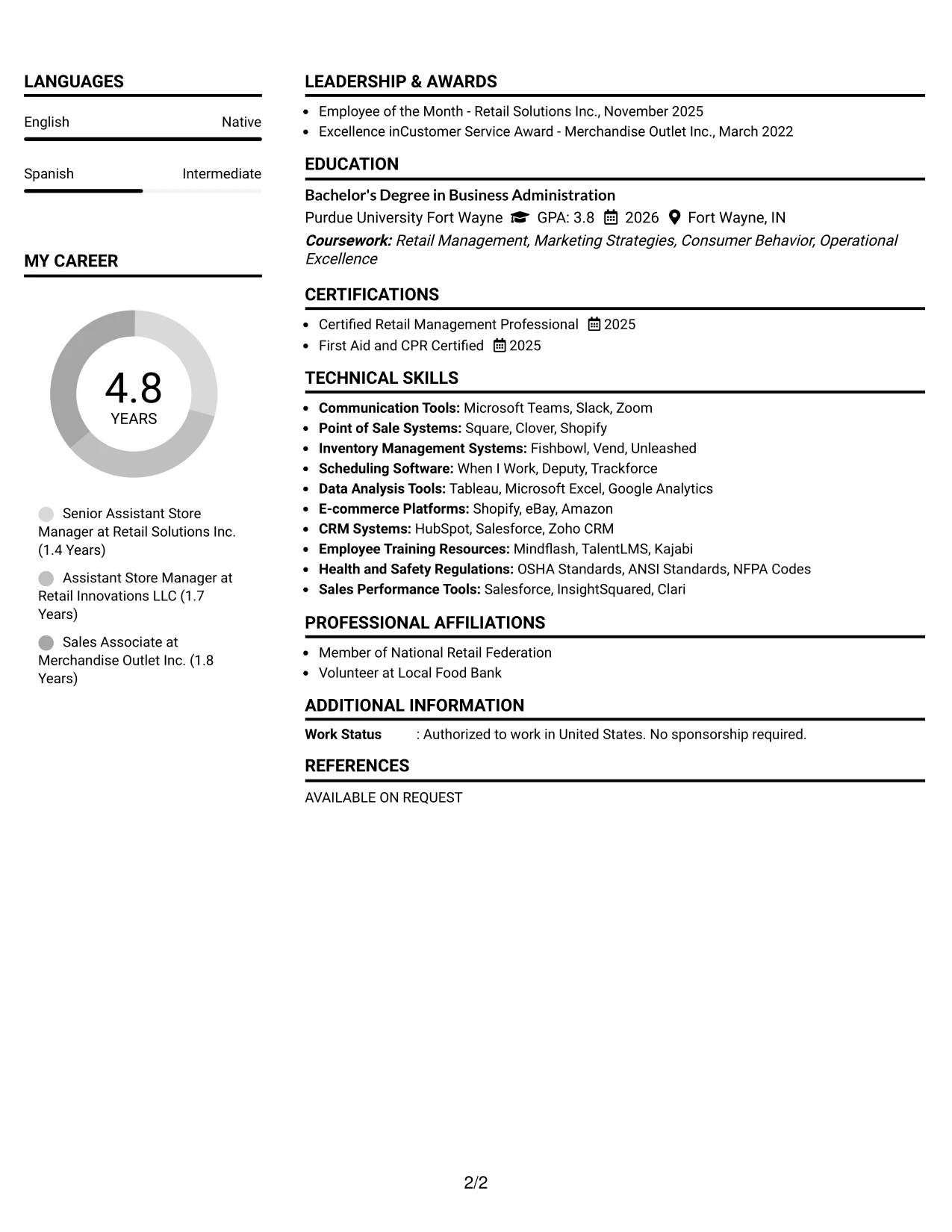 Resume Example Page 2