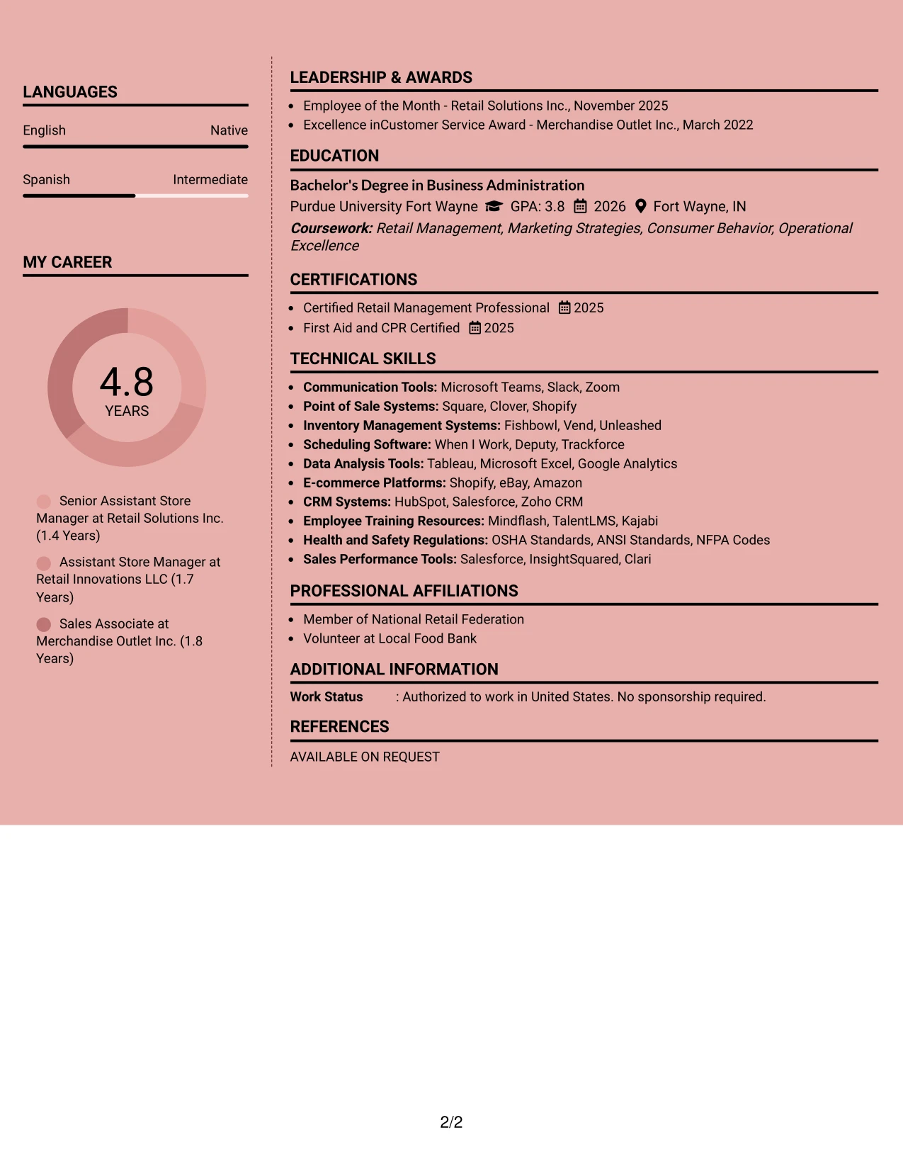 Resume Example Page 2