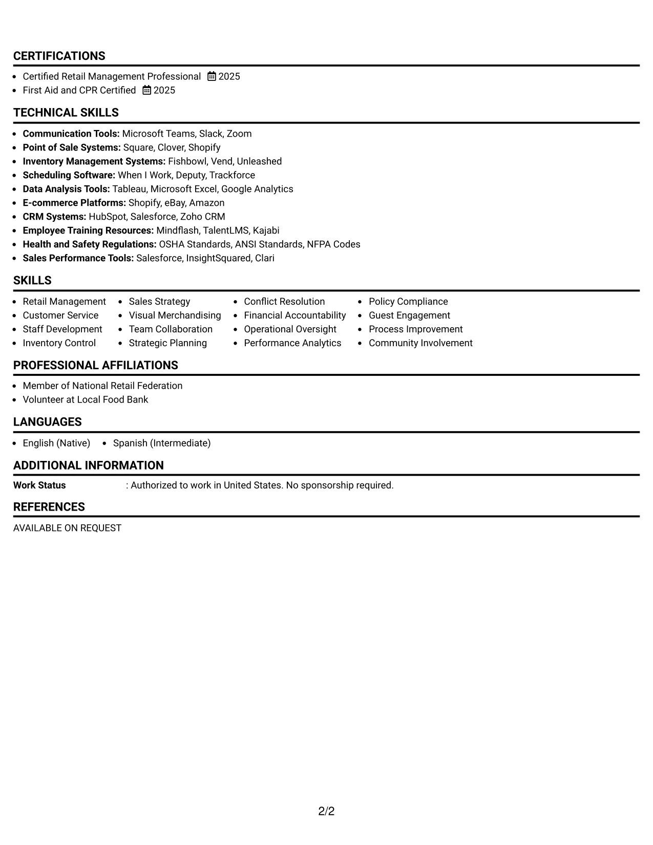 Resume Example Page 2