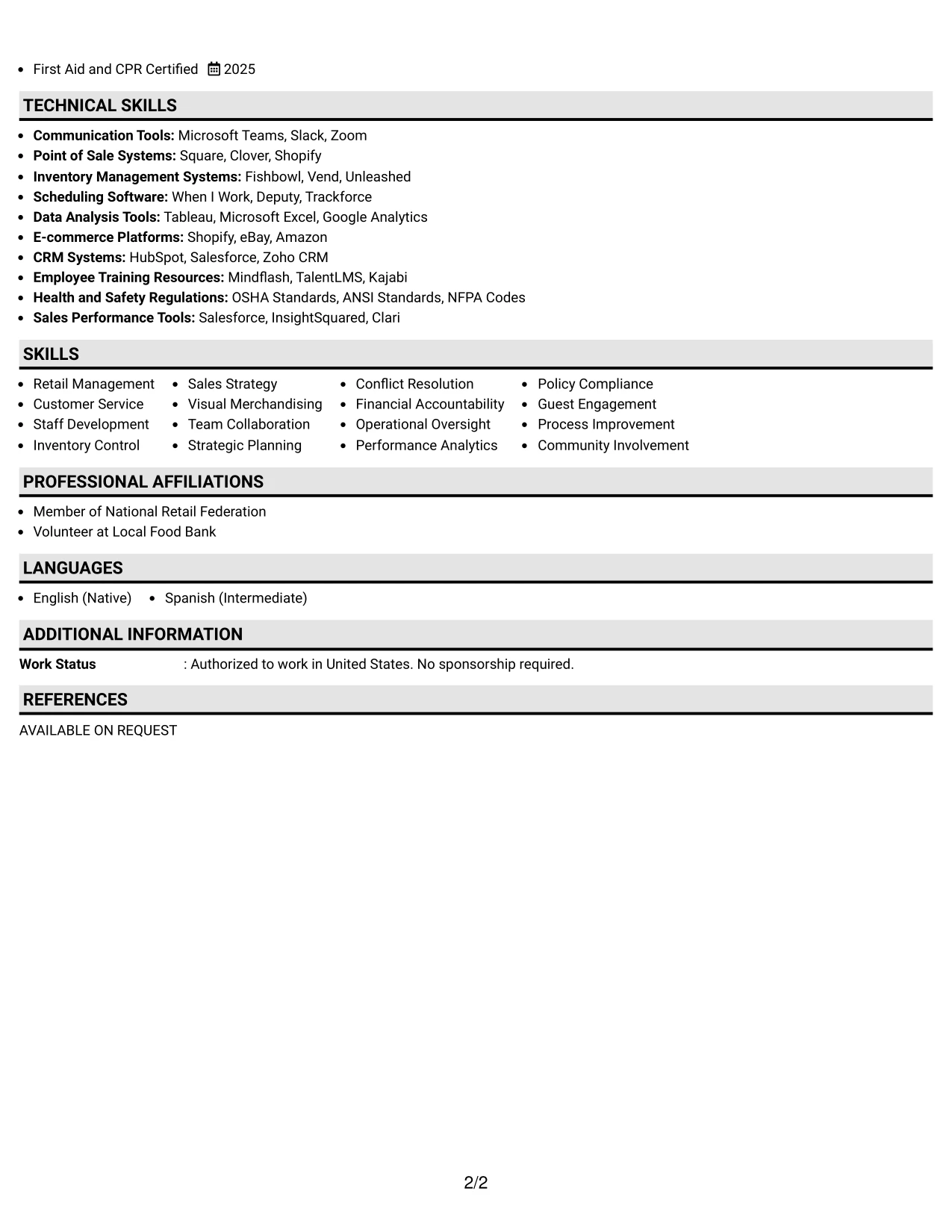 Resume Example Page 2