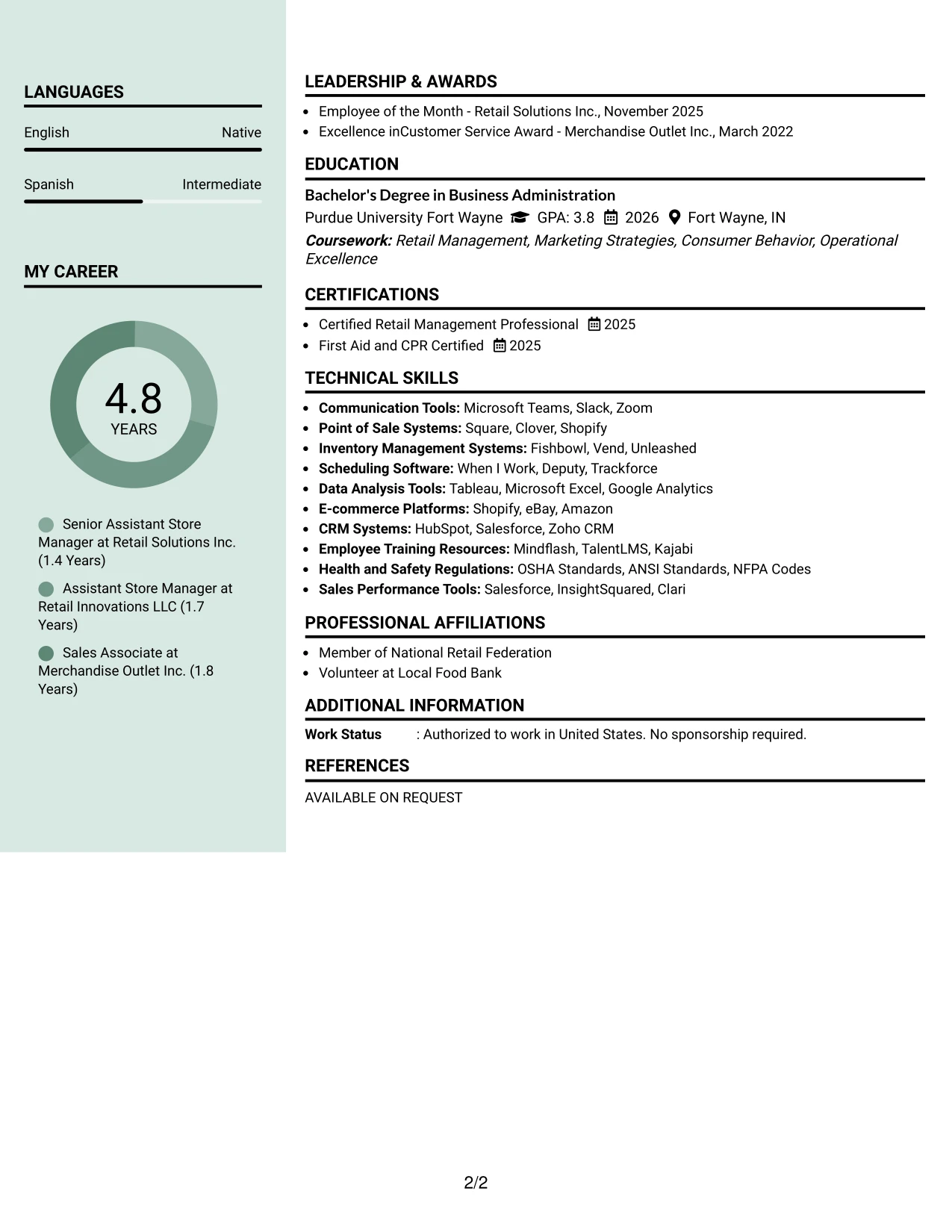 Resume Example Page 2