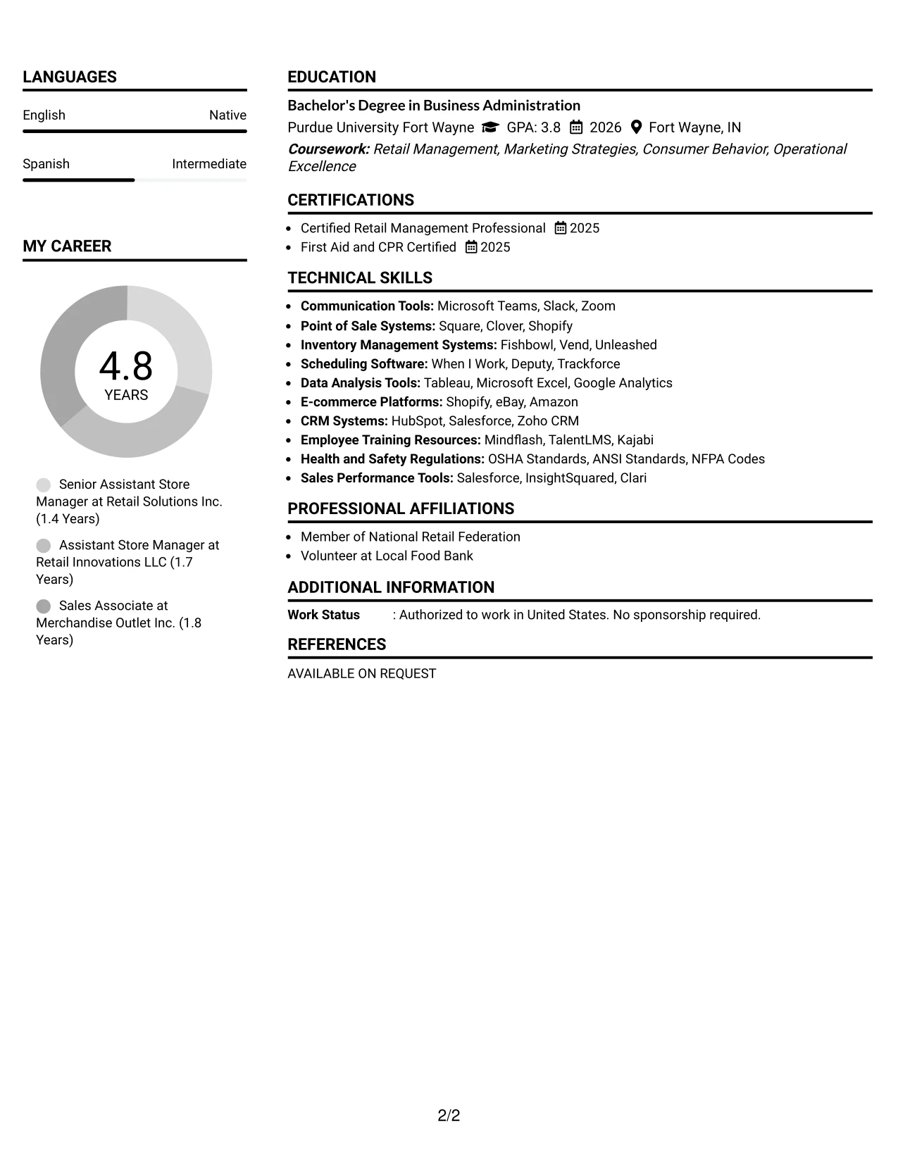 Resume Example Page 2