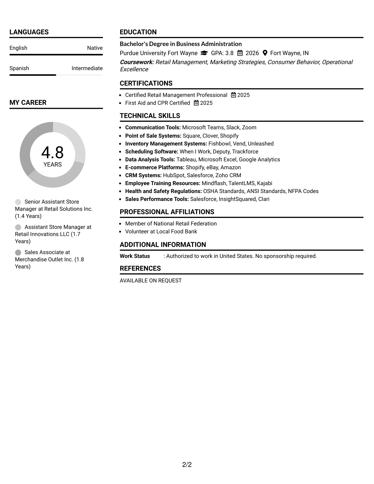 Resume Example Page 2
