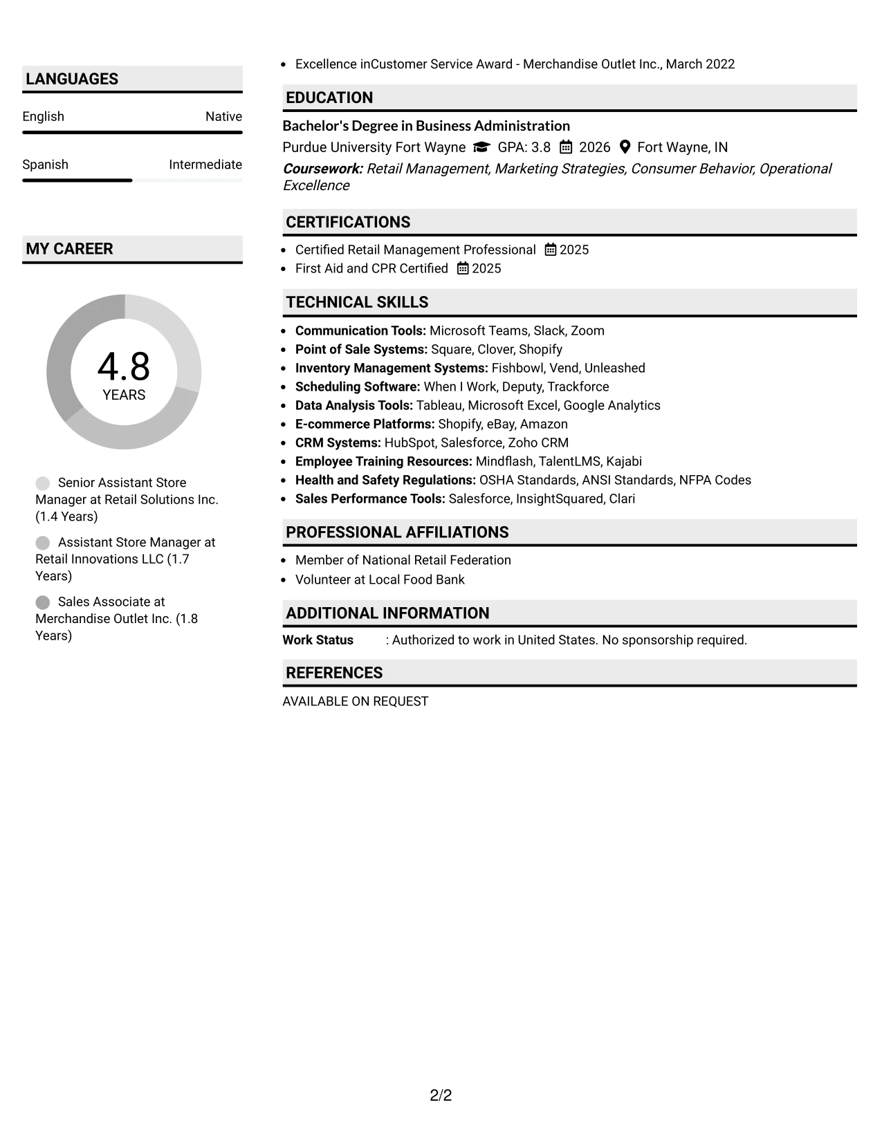 Resume Example Page 2