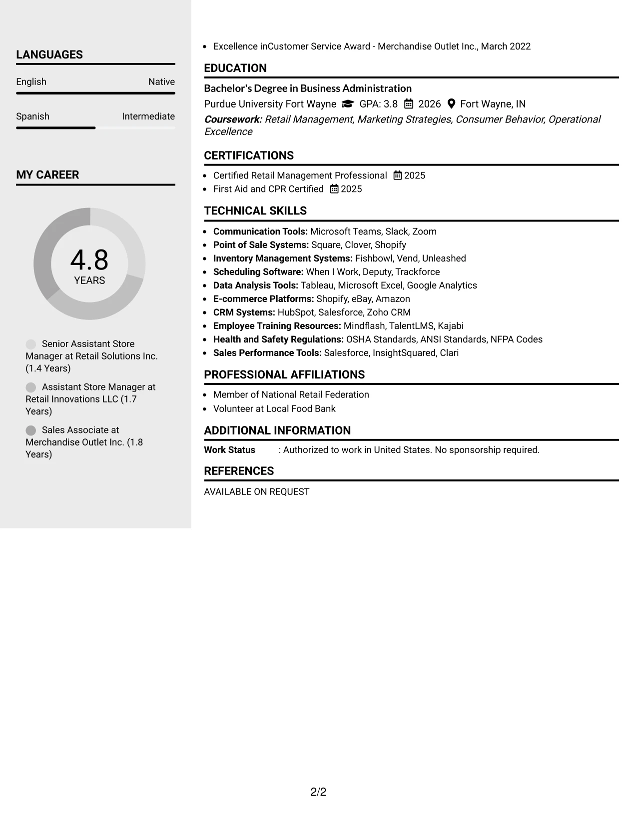 Resume Example Page 2