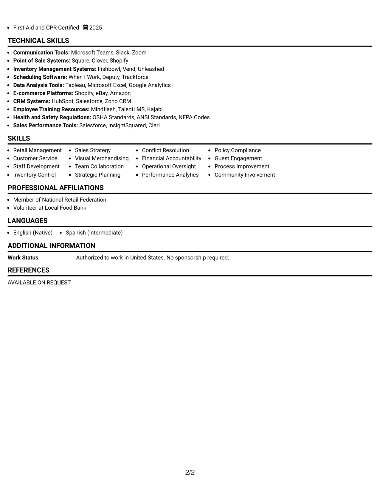 Resume Example Page 2