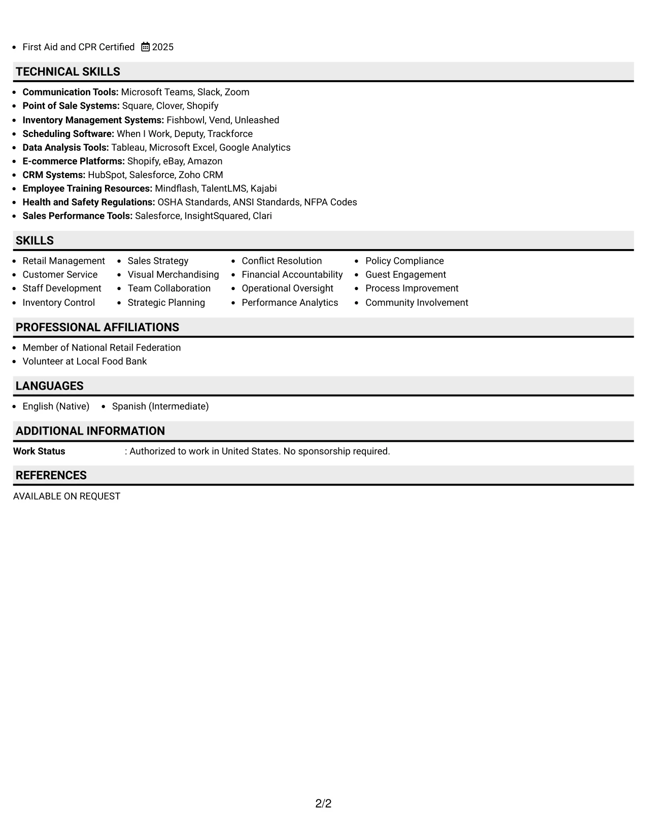 Resume Example Page 2