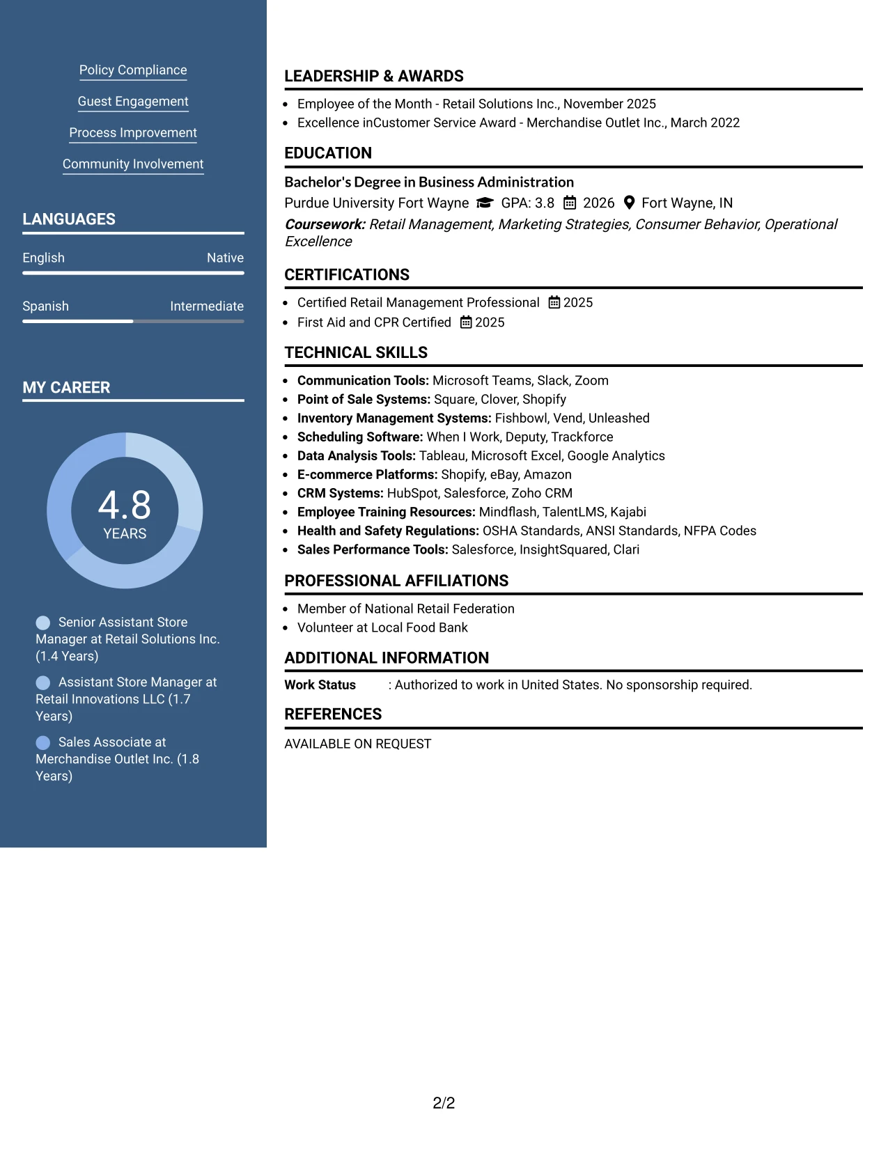 Resume Example Page 2