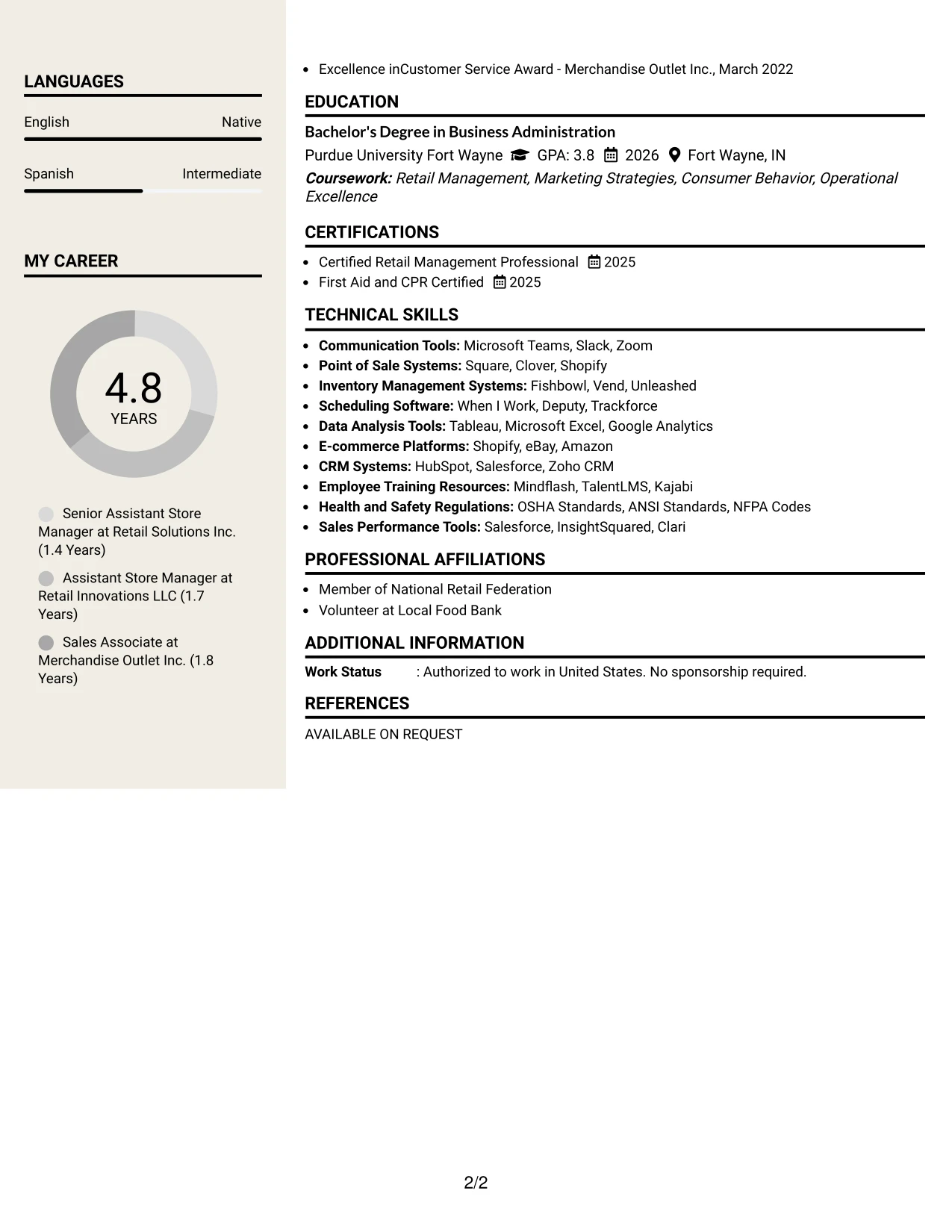 Resume Example Page 2