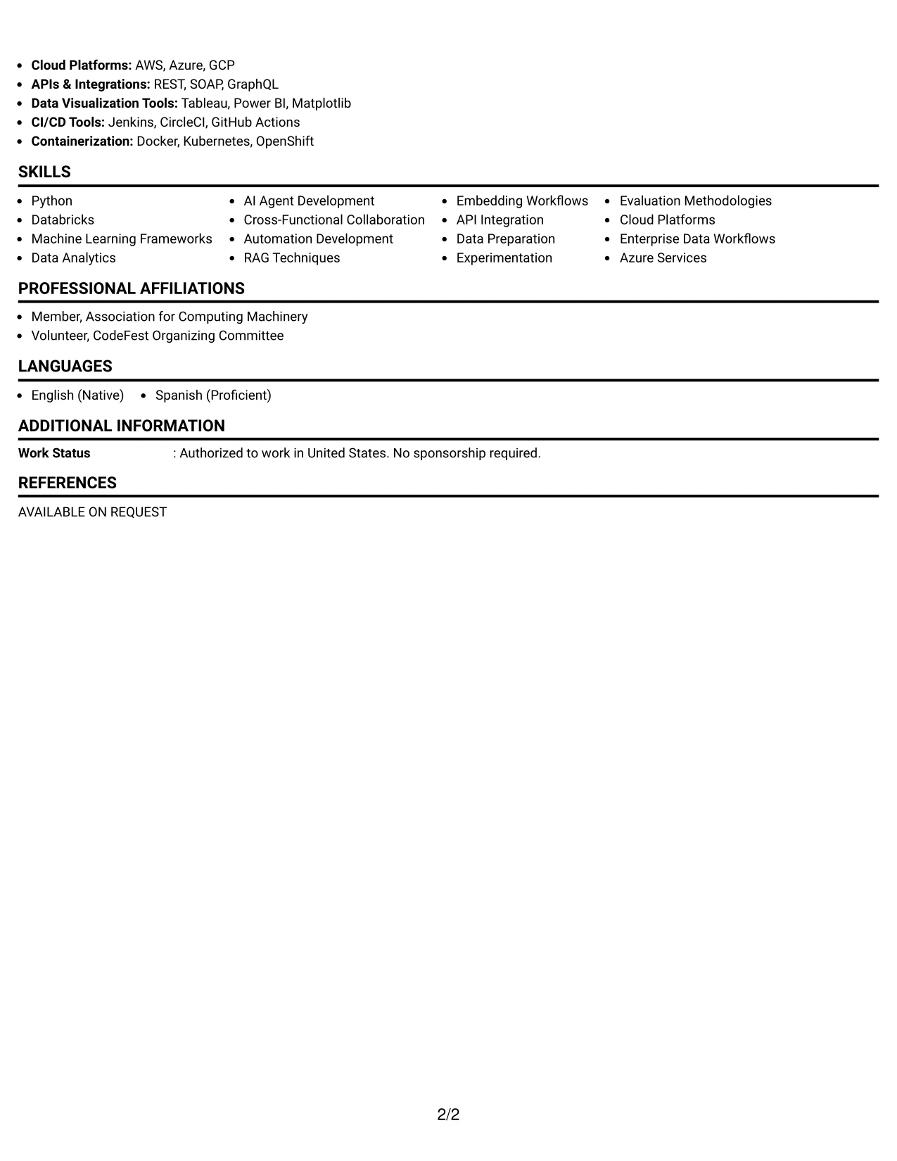 Resume Example Page 2