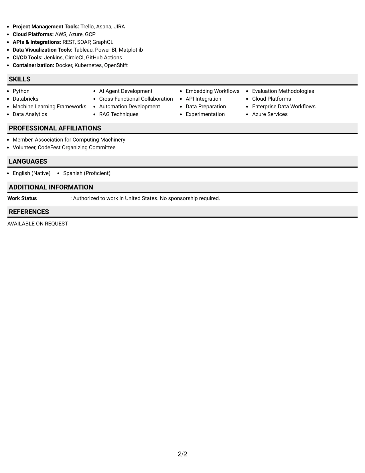 Resume Example Page 2