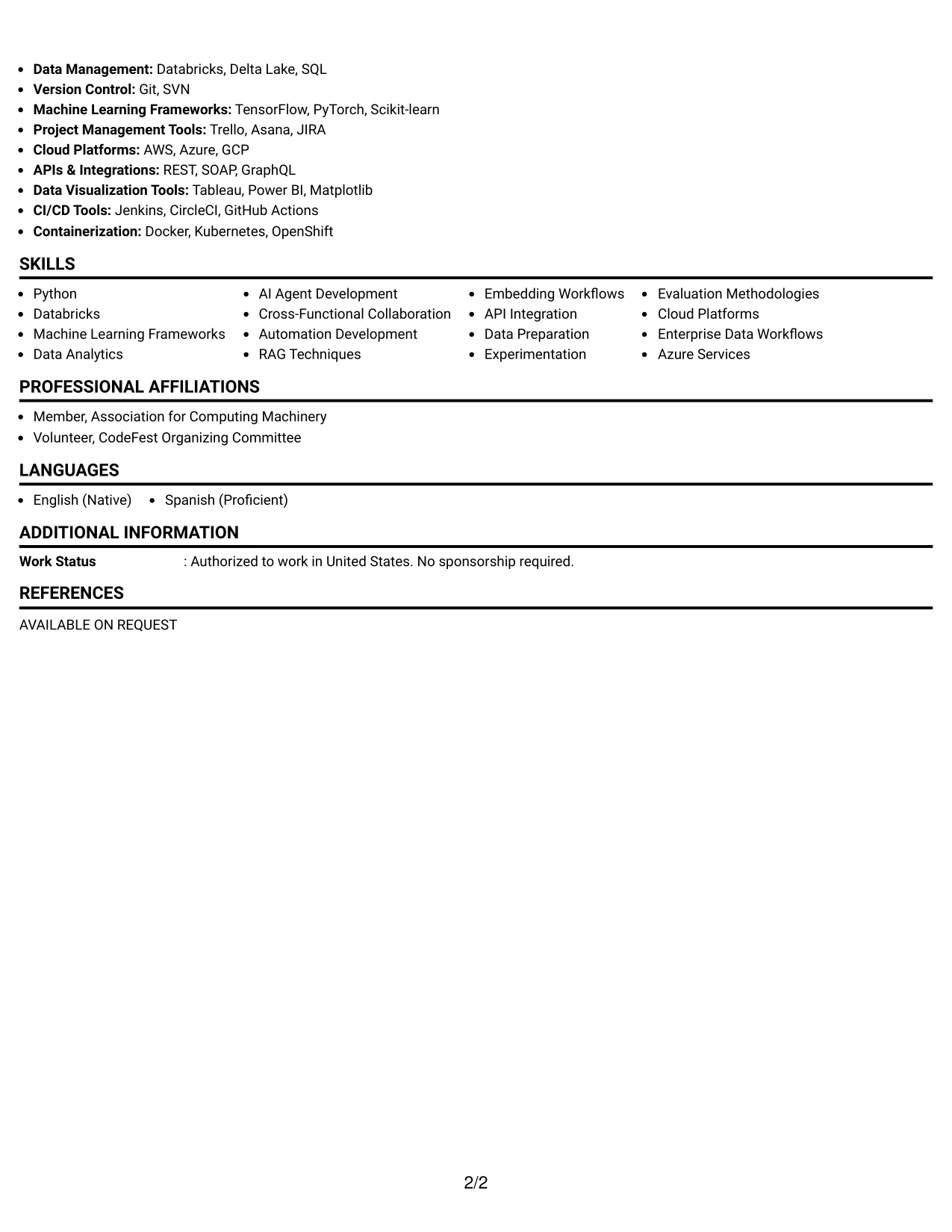 Resume Example Page 2