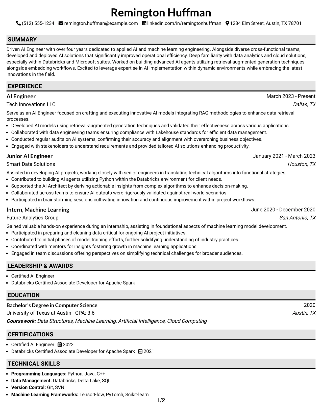 Resume Example Page 1