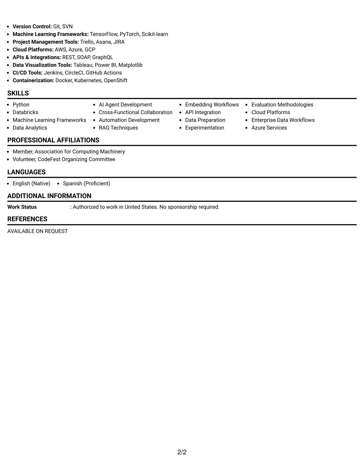 Resume Example Page 2