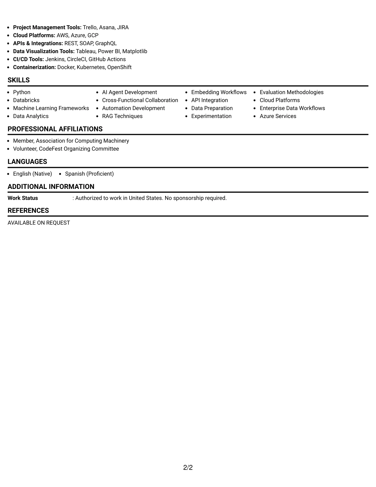 Resume Example Page 2