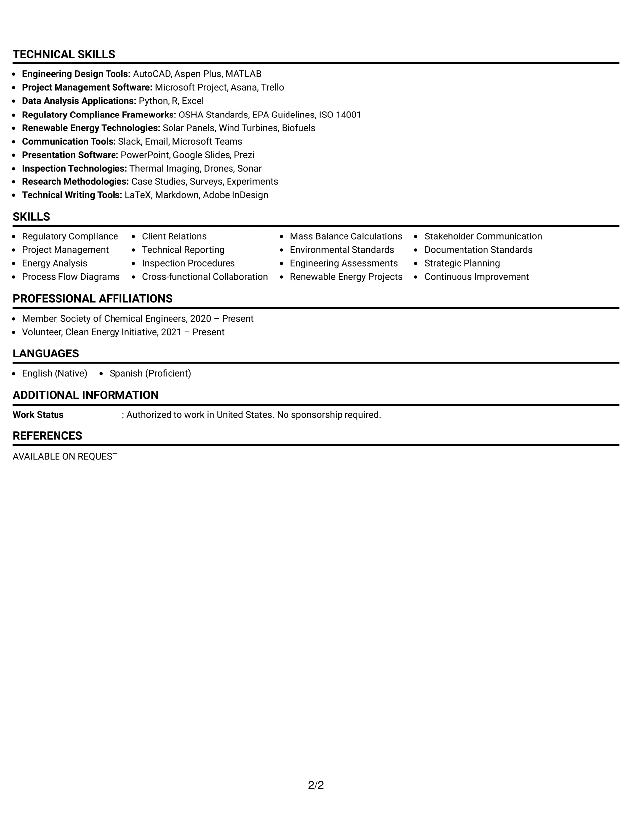 Resume Example Page 2