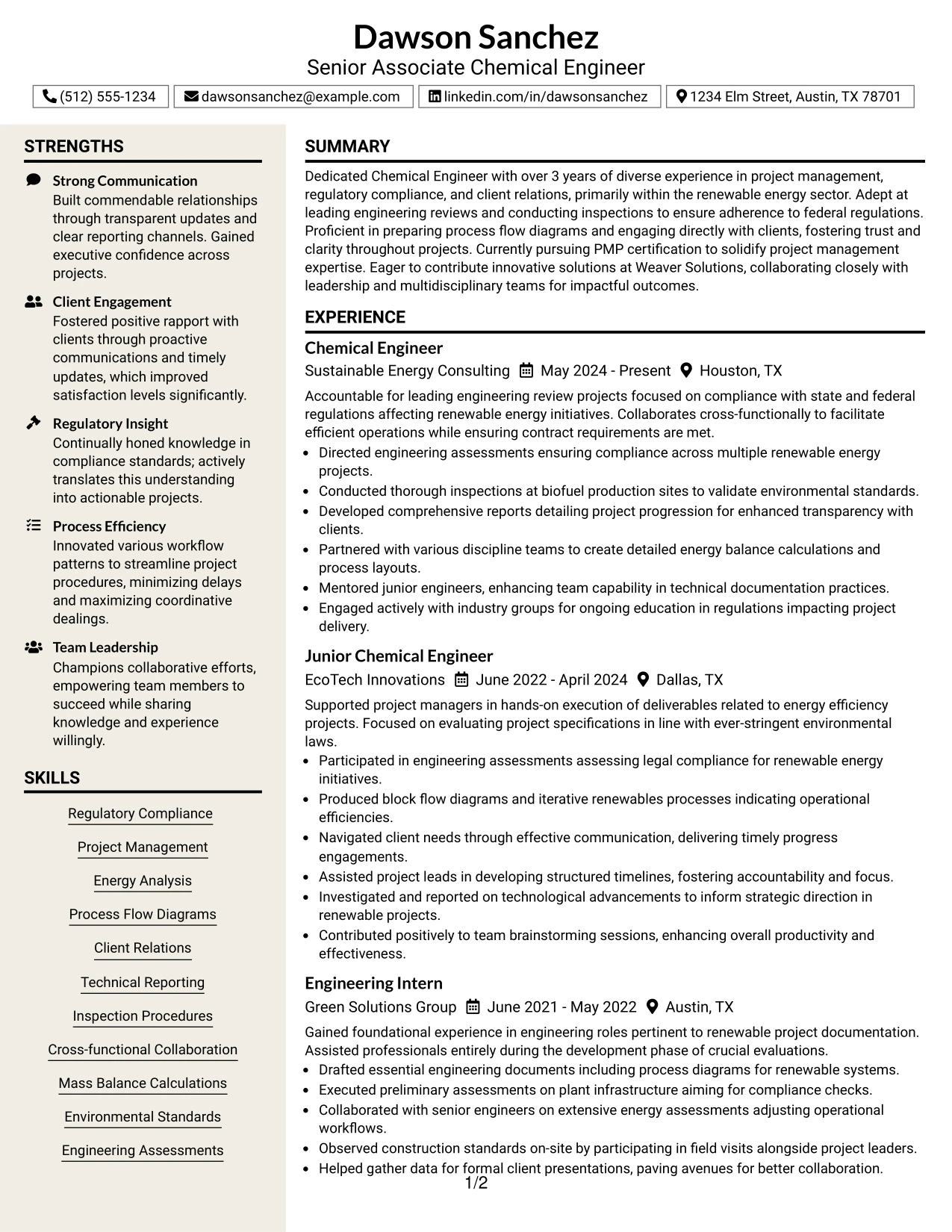 Resume Example Page 1