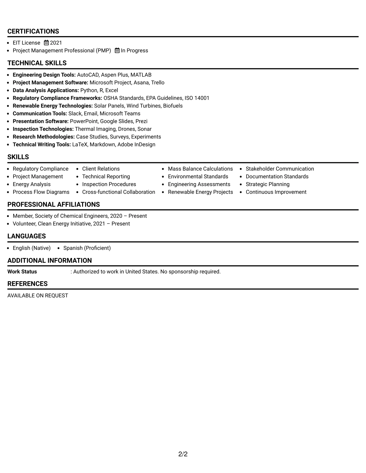 Resume Example Page 2