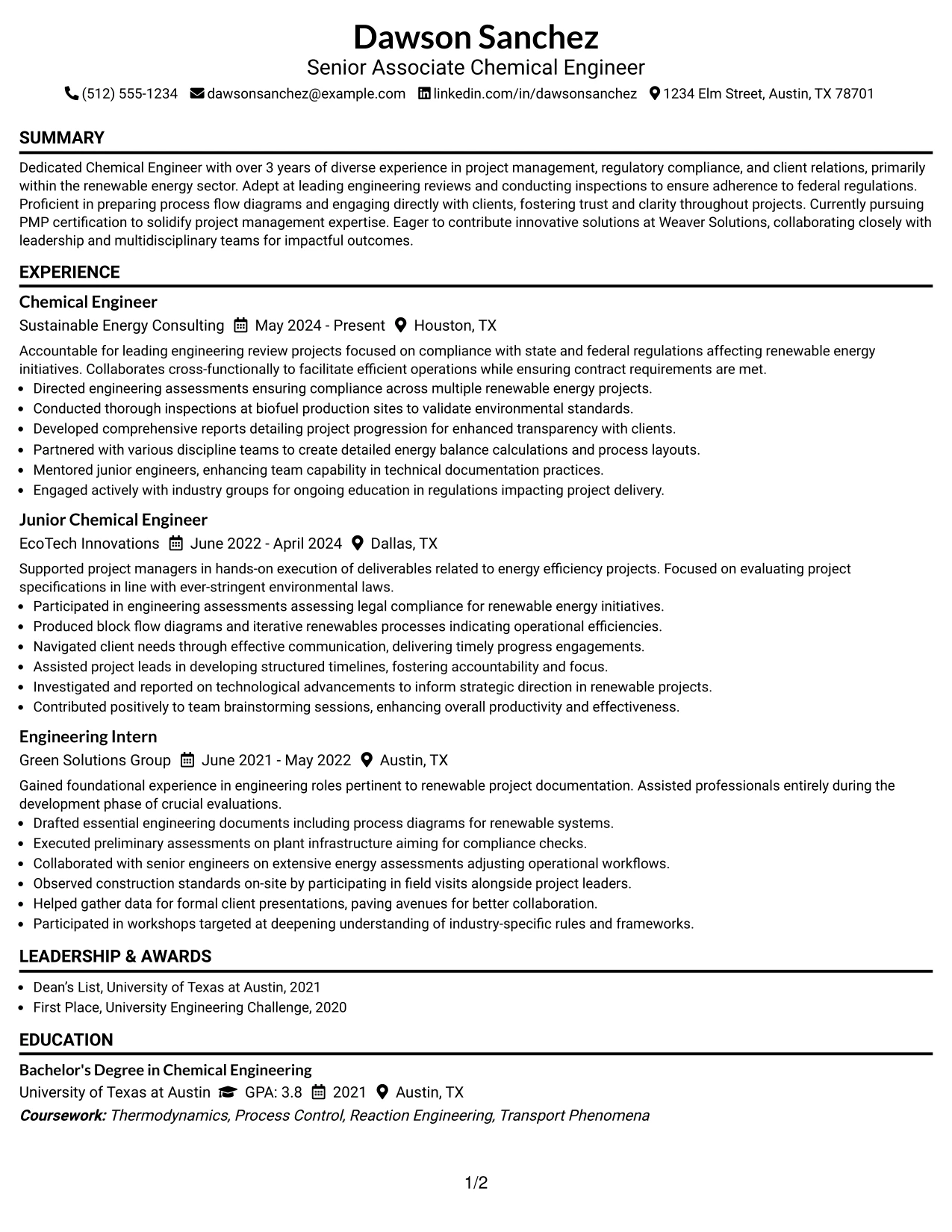 Resume Example Page 1