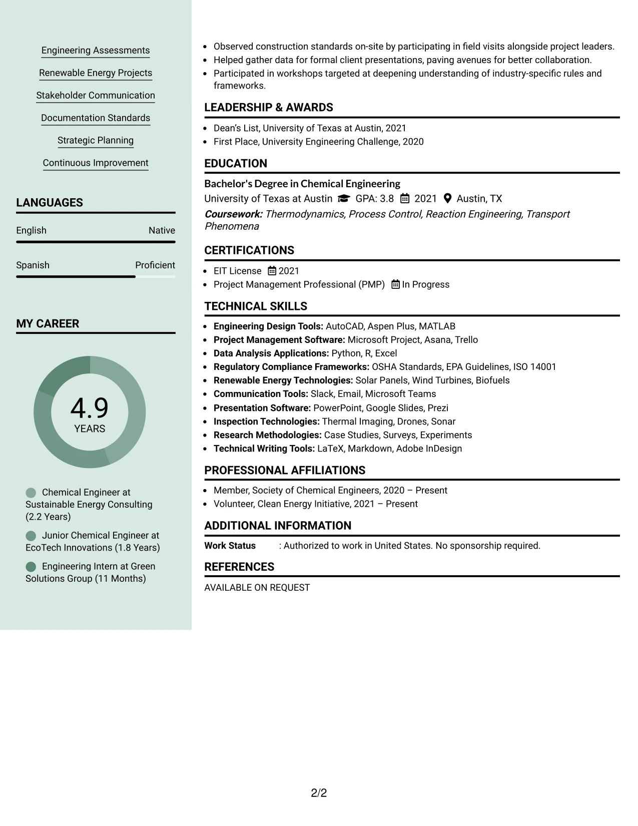 Resume Example Page 2