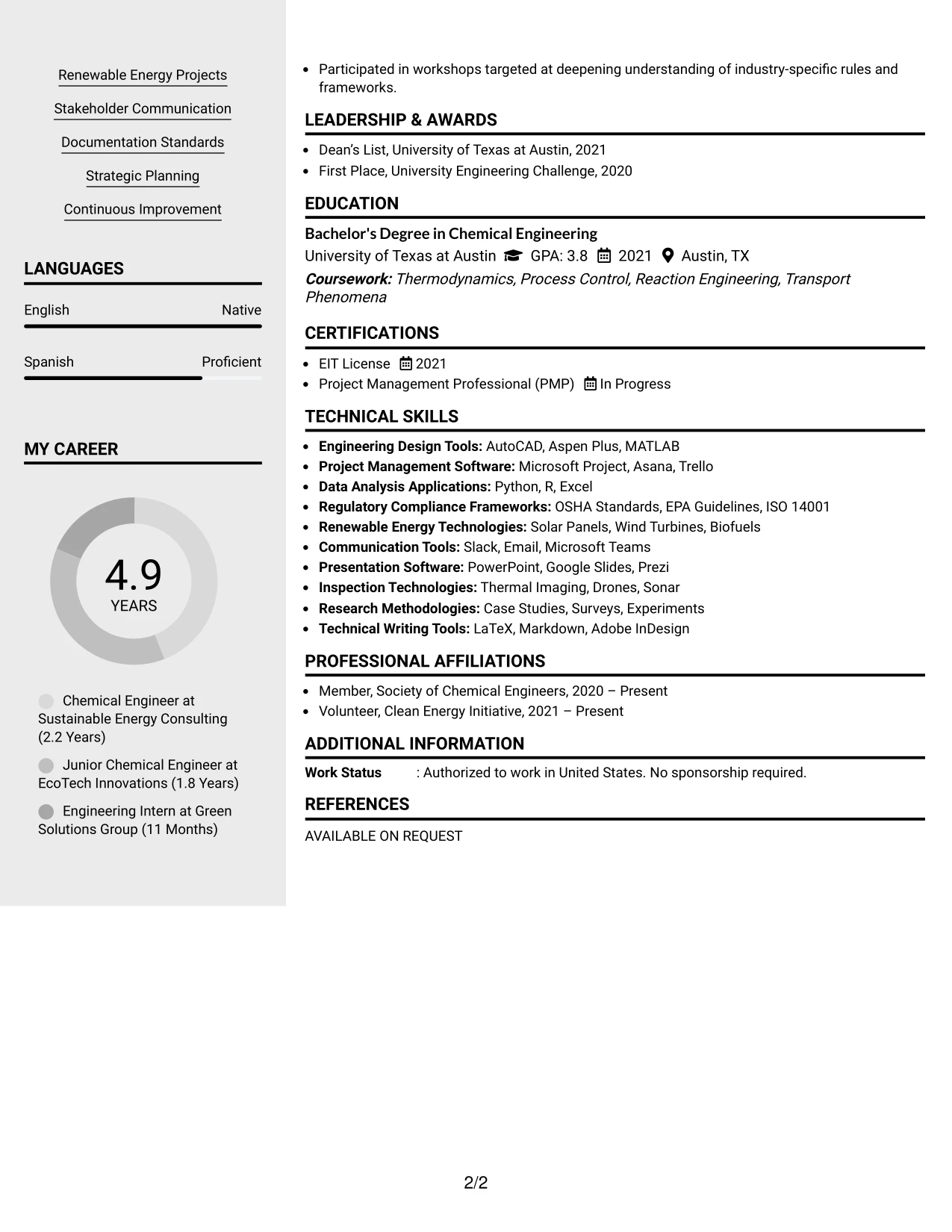 Resume Example Page 2