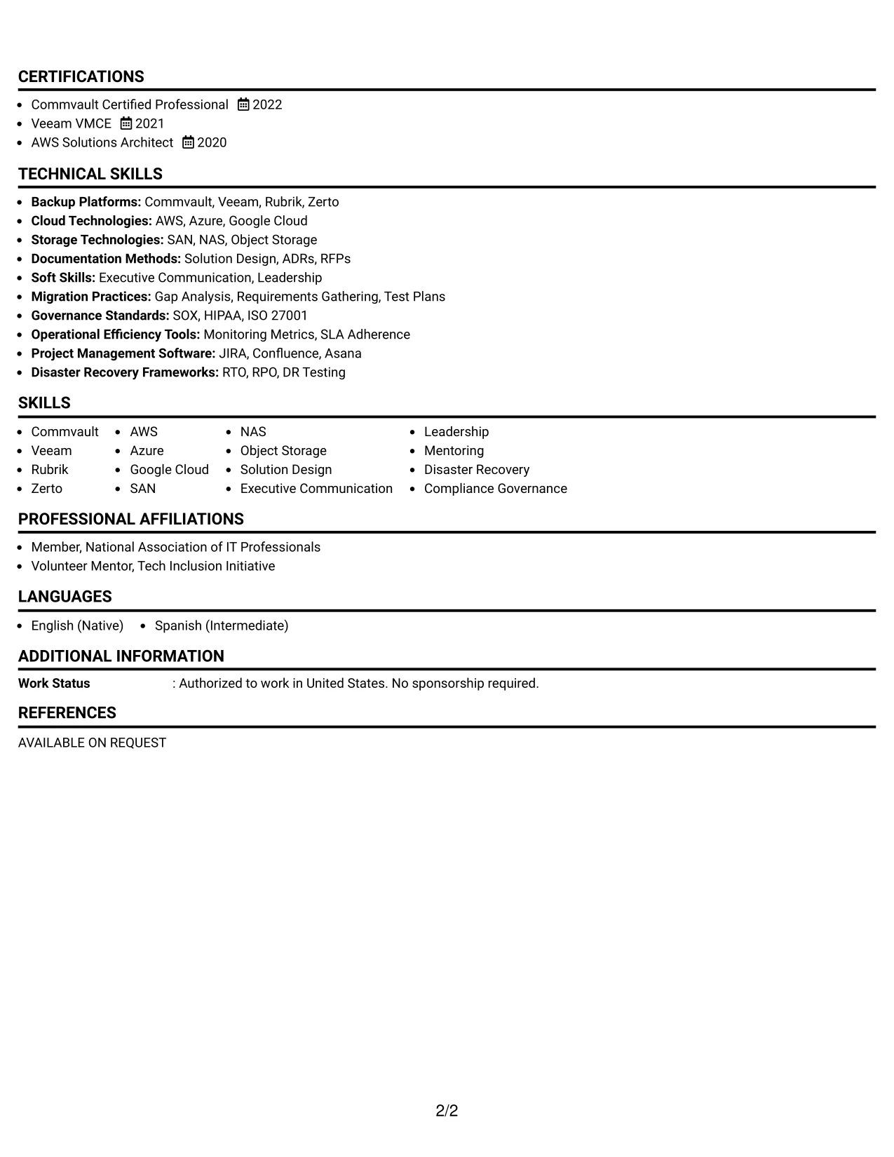 Resume Example Page 2