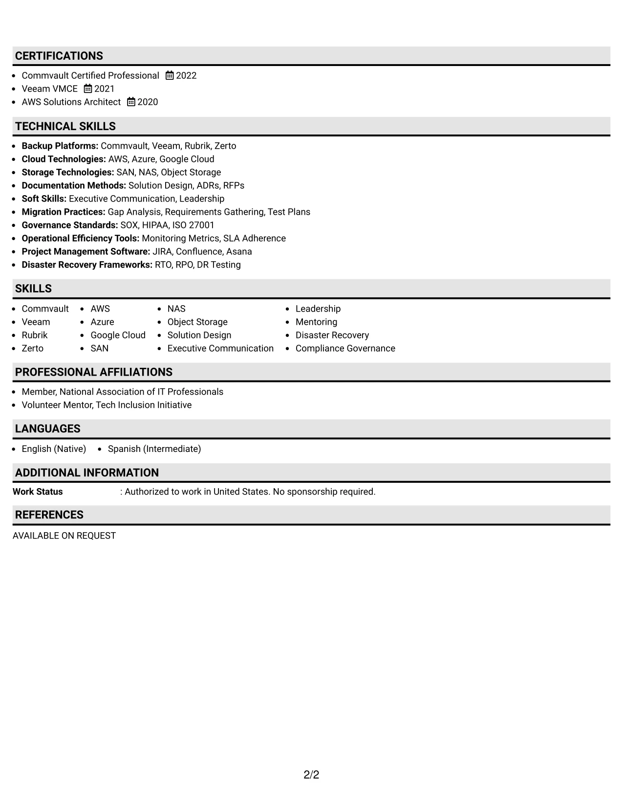Resume Example Page 2