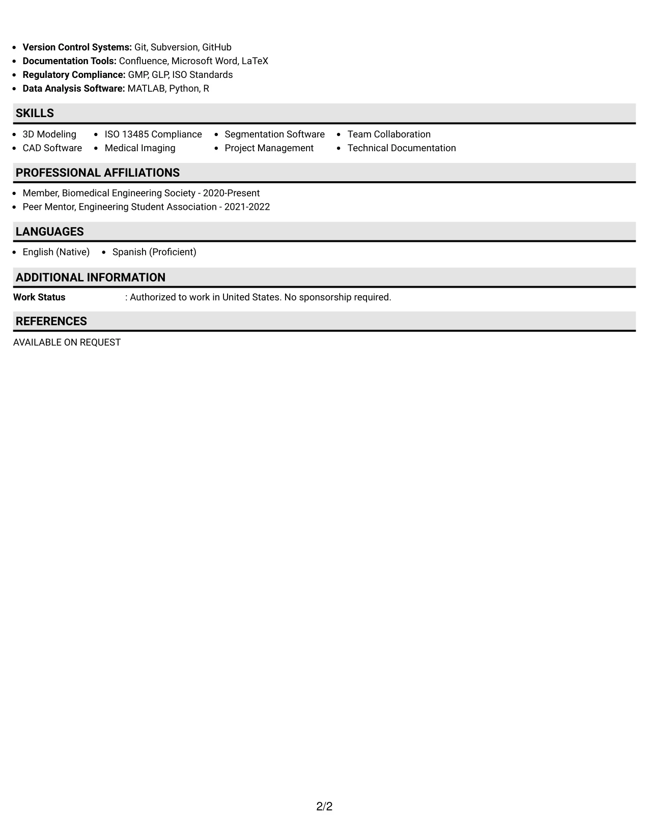 Resume Example Page 2