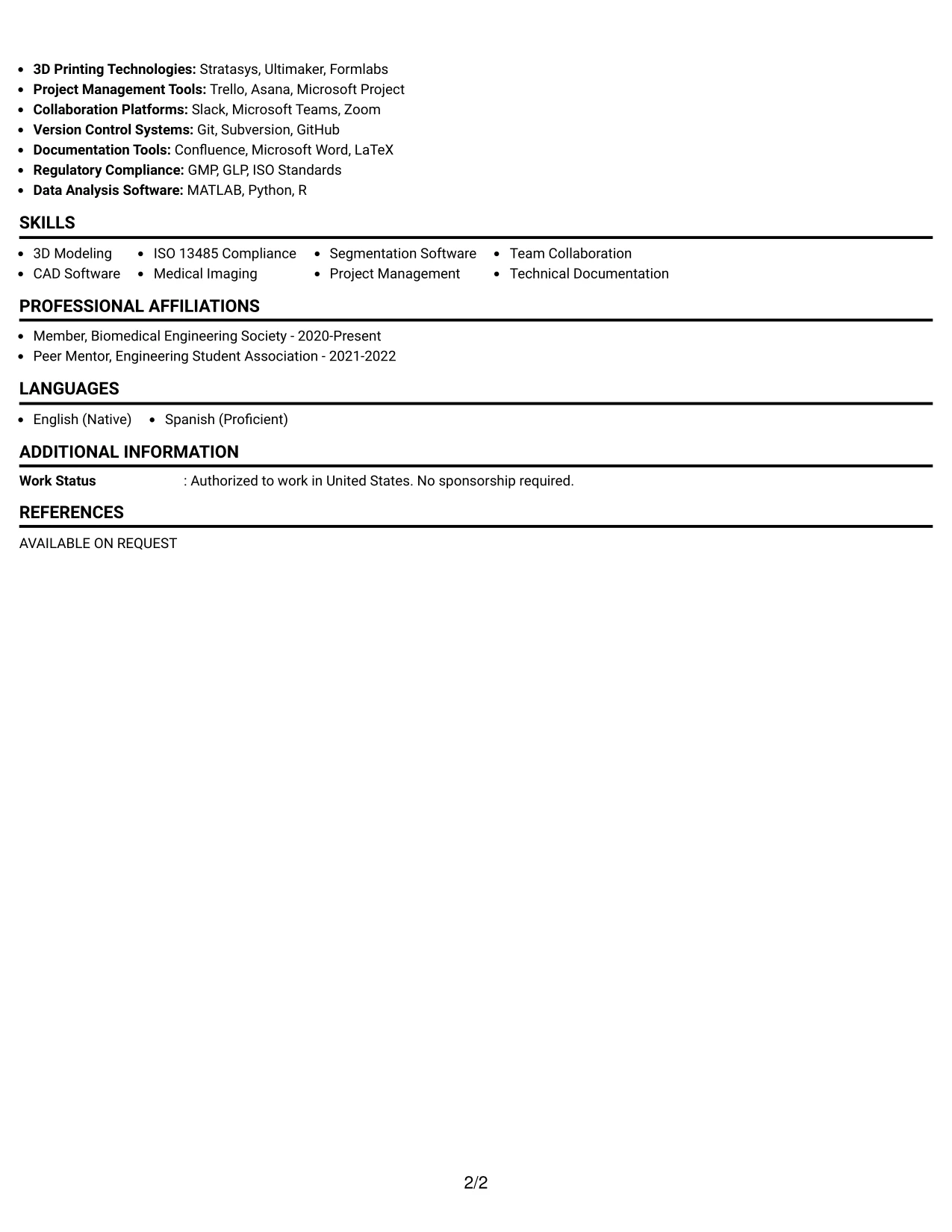 Resume Example Page 2