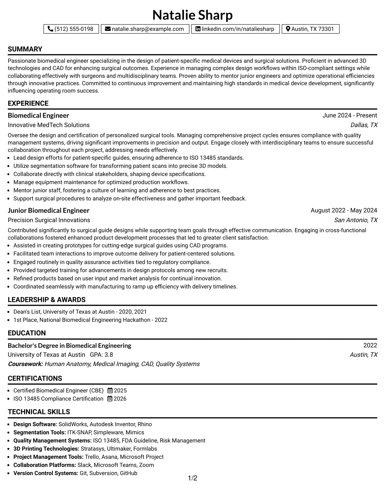 Resume Example Page 1