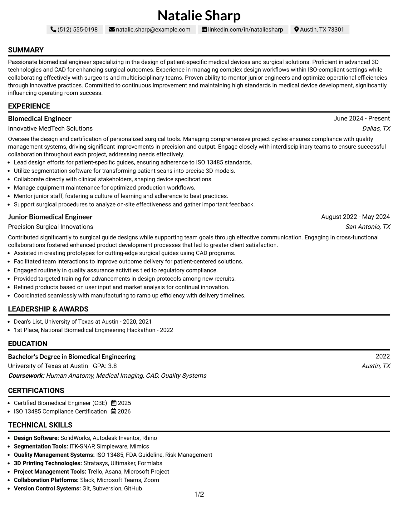 Resume Example Page 1