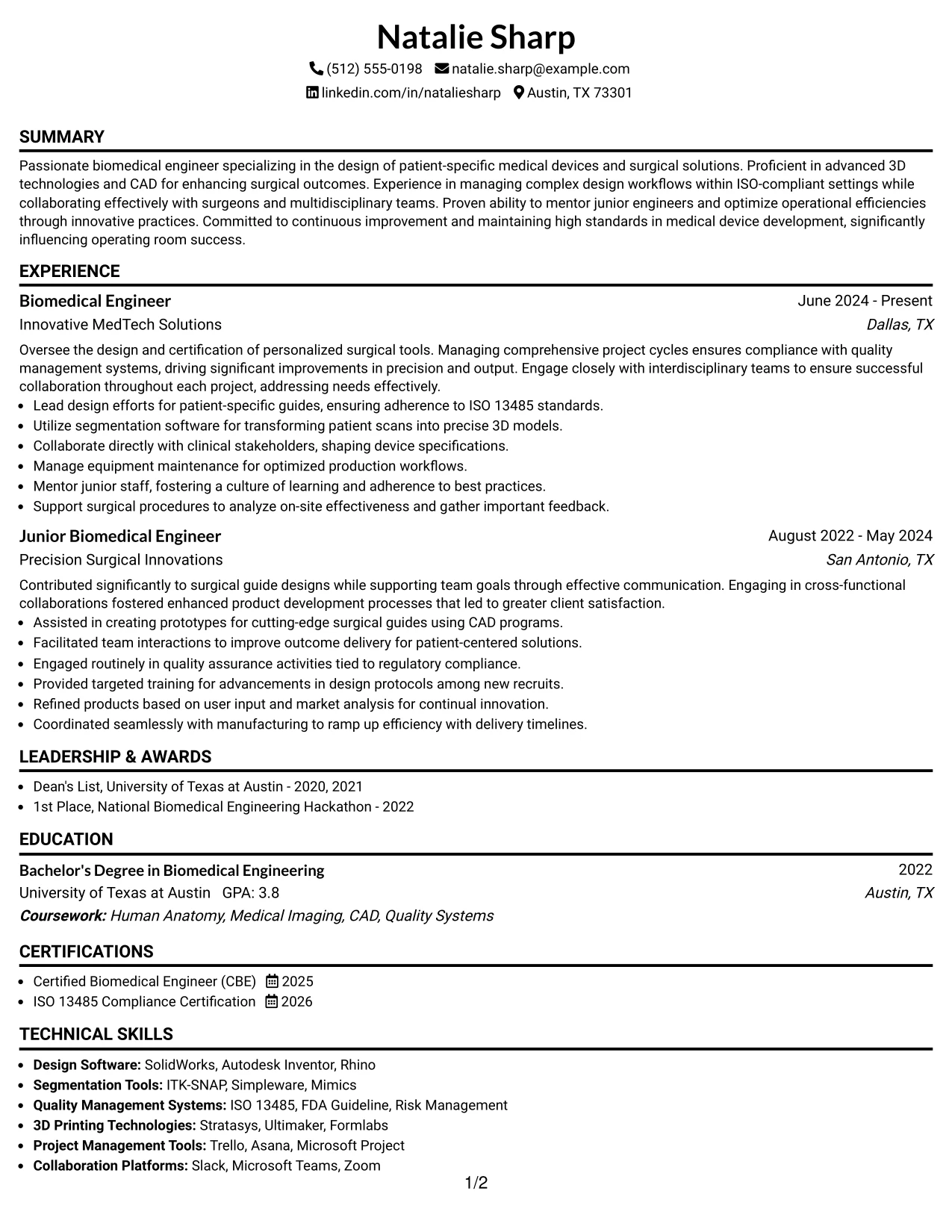 Resume Example Page 1
