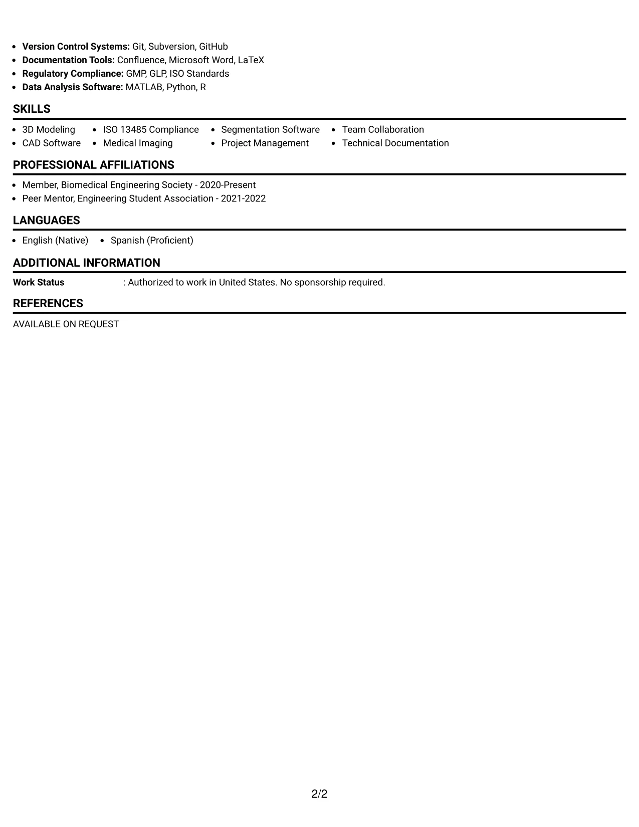 Resume Example Page 2