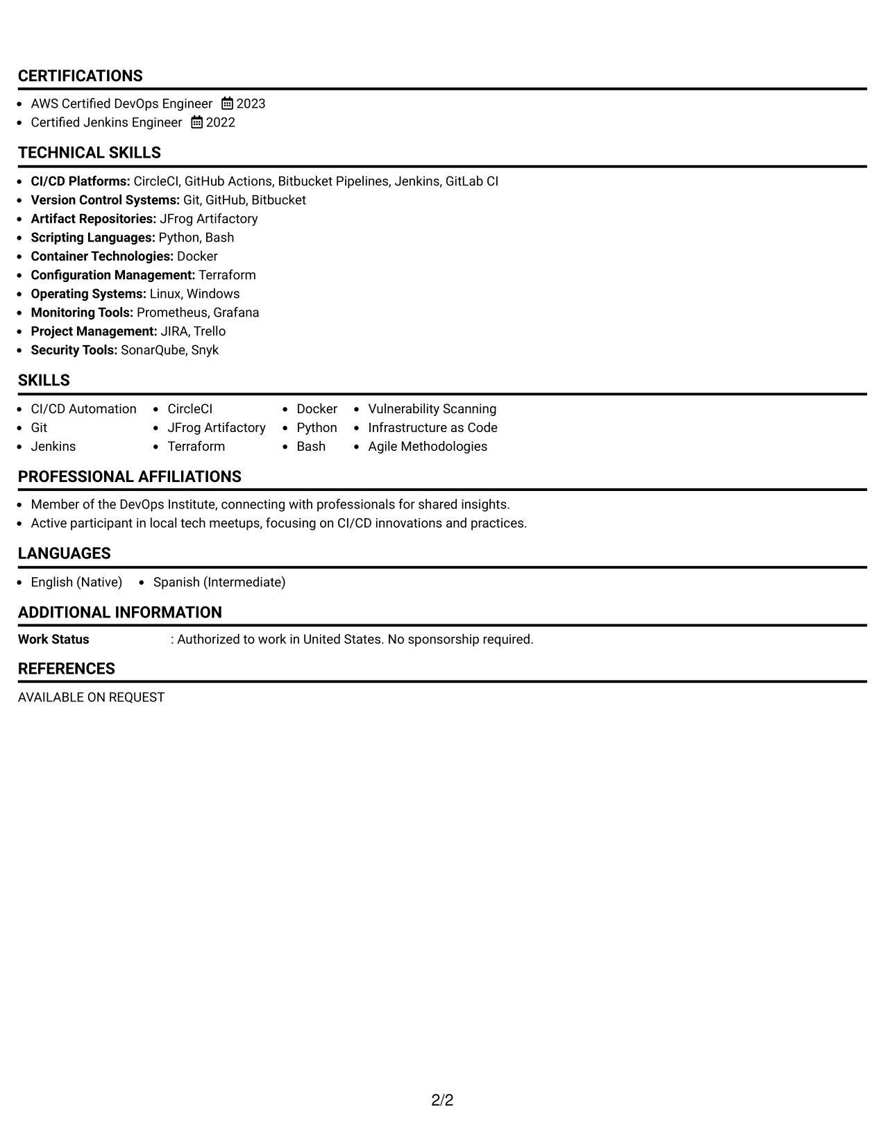 Resume Example Page 2